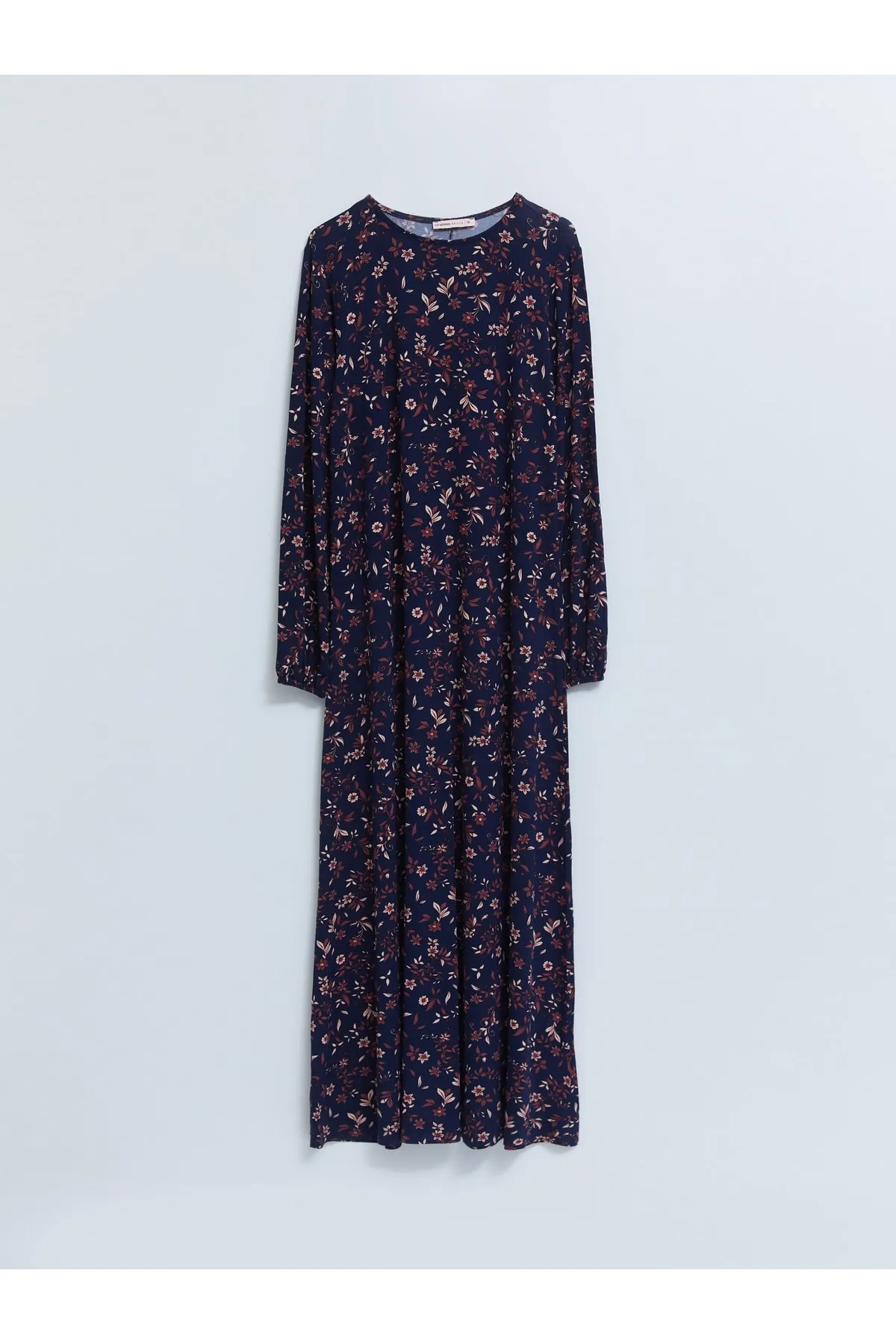 LC Waikiki  Geblümtes Damenkleid mit Rundhalsausschnitt und langen Ärmeln
