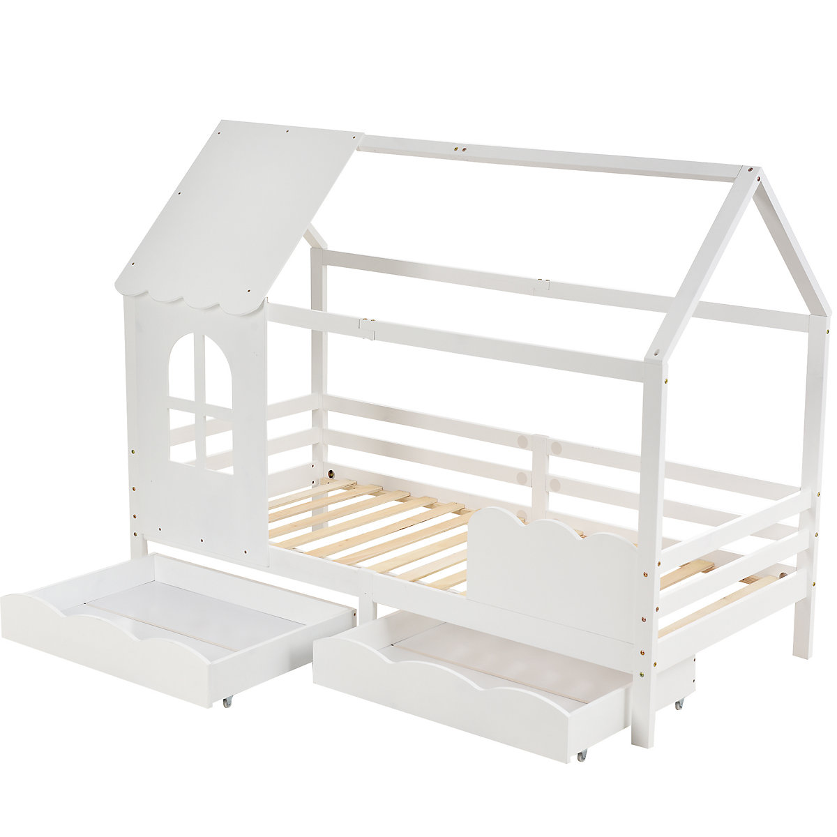 Hausbett 90x200 cm mit Schubladen und Rausfallschutz