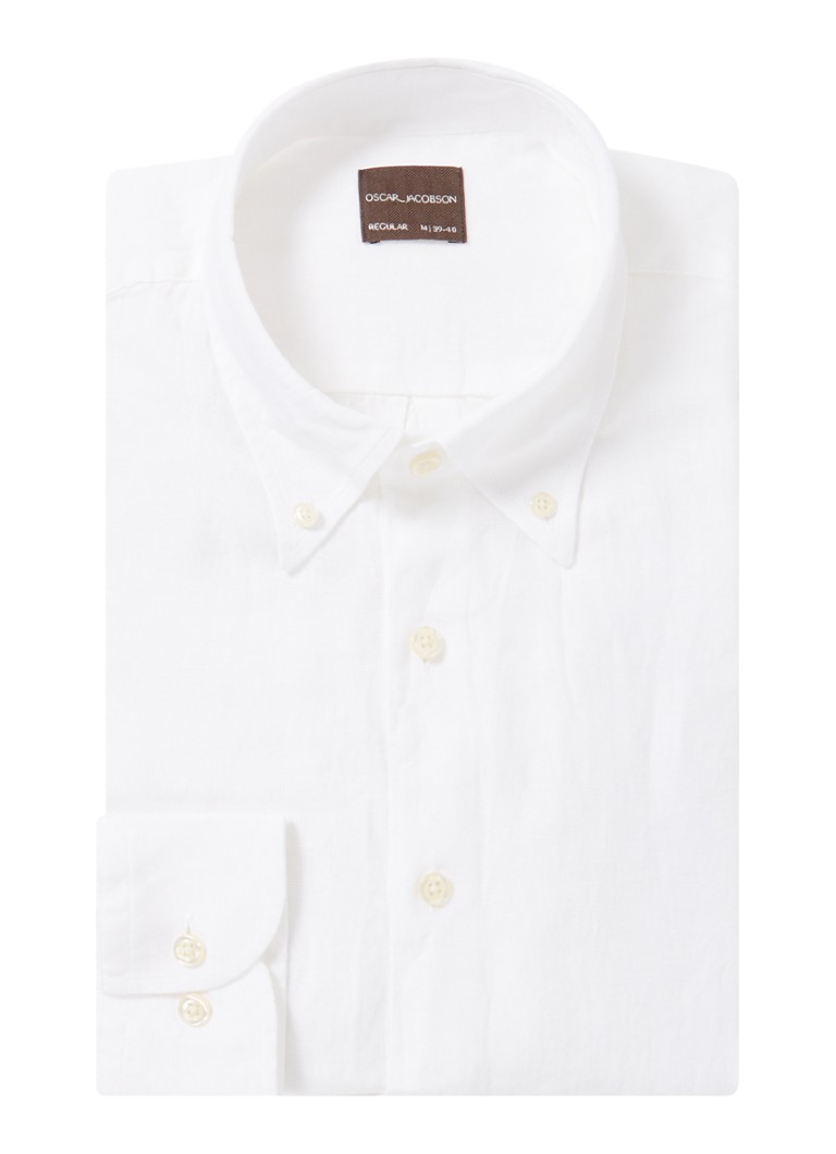 Camisa de linho Oscar Jacobson de corte regular com colarinho abotoado