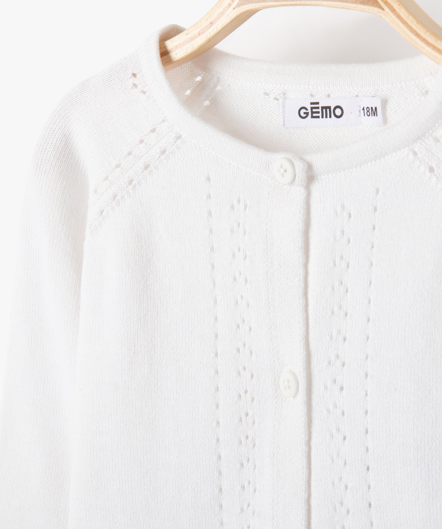Gilet bébé fille court à maille ajourée blanc | GEMO