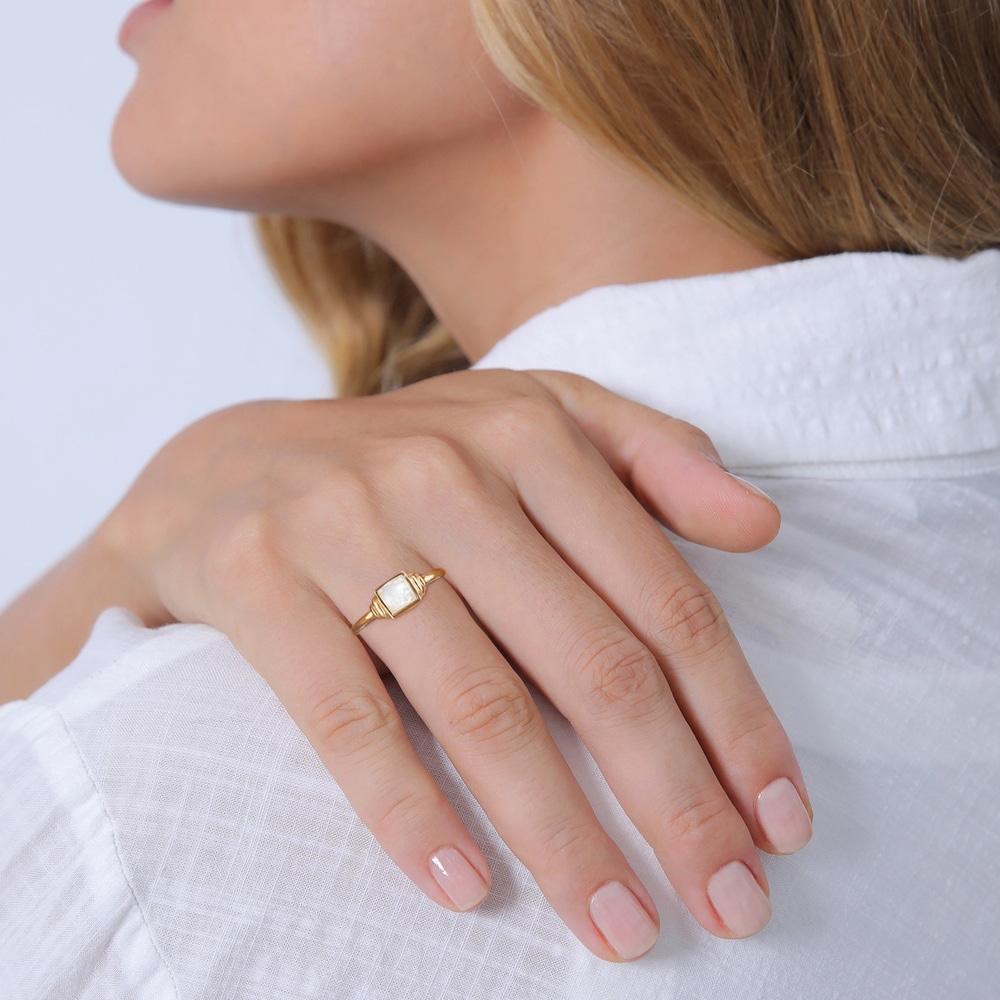 Elli PREMIUM Elli PREMIUM Bague Femmes Carré Vintage avec Pierre de Lune en Argent Sterling 92 Bague