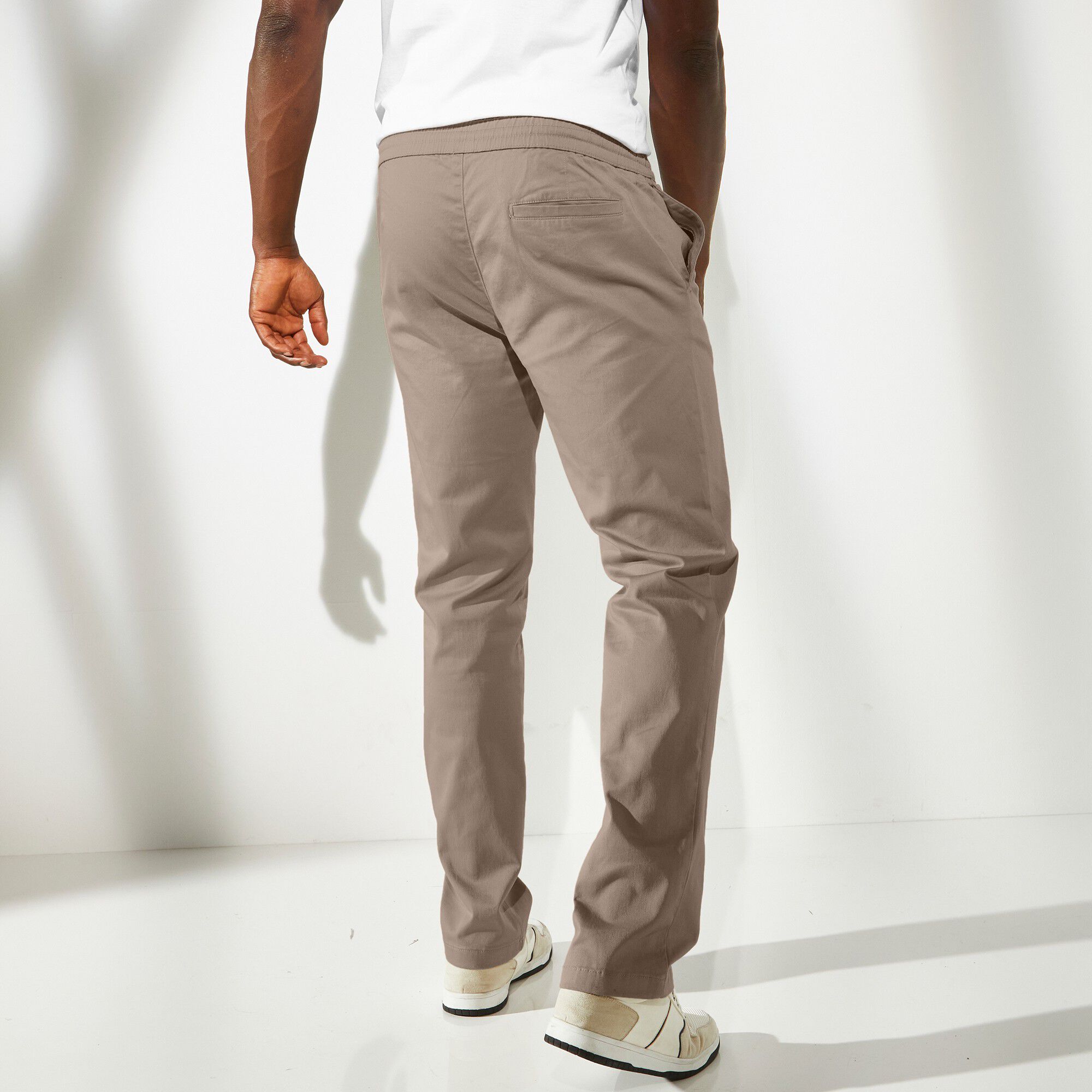 Pantalon en twill stretch taille élastiquée