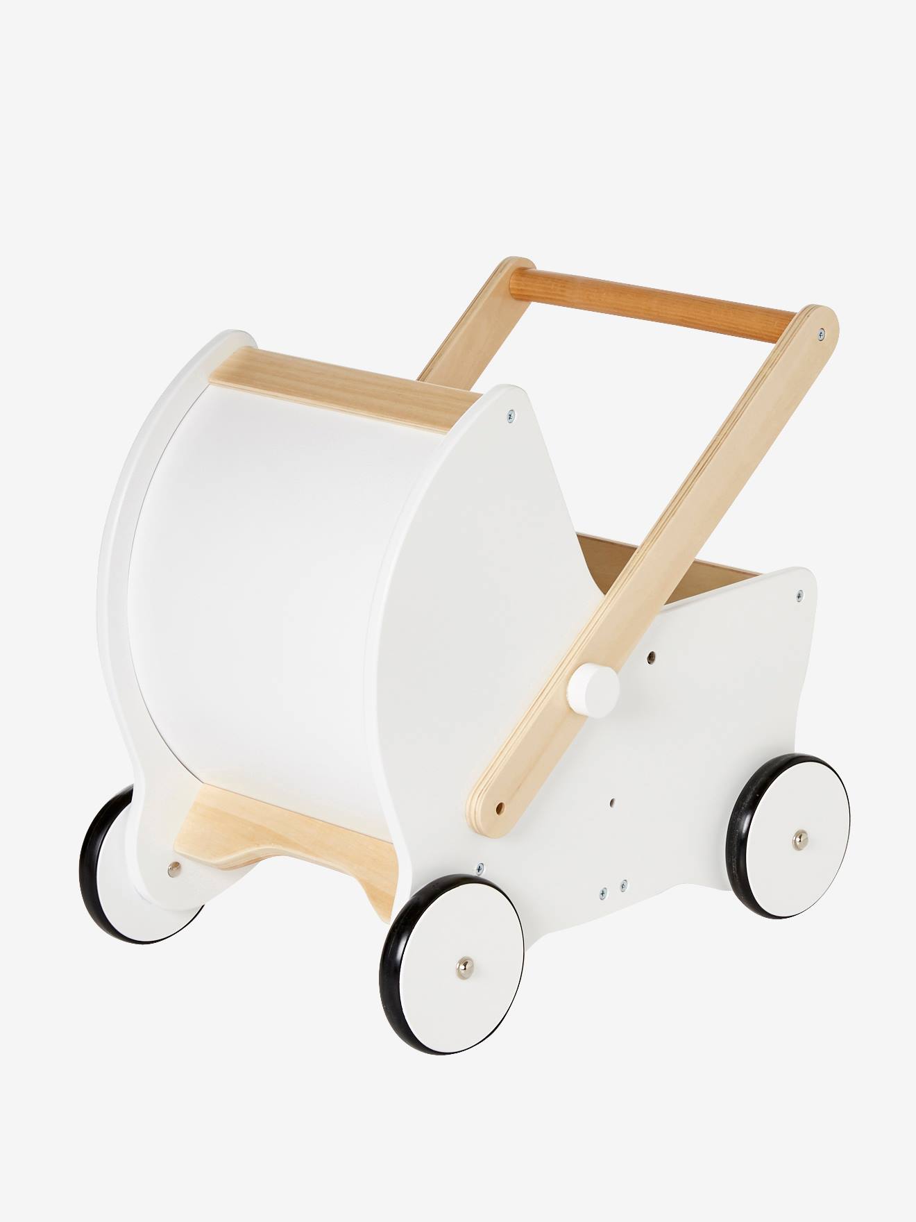 Vertbaudet 2-in-1 Puppen-Kinderwagen, Lauflernwagen Holz FSC - weiß/natur petite maison