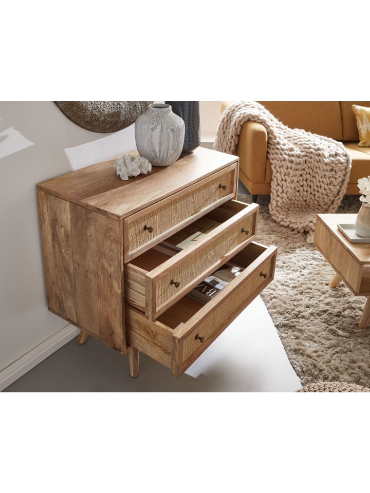 KADIMA DESIGN Sideboard 80x75x40 cm Mango Massivholz / Rattan Vintage Anrichte, günstig kaufen onesize