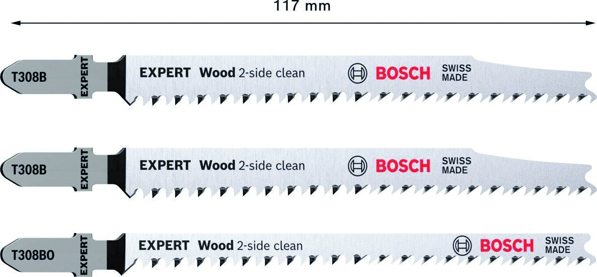 Bosch Blue Accessories 2608900559 Expert ‘Wood 2-side clean’ stiksavklingesæt med 3 dele T308B/BO