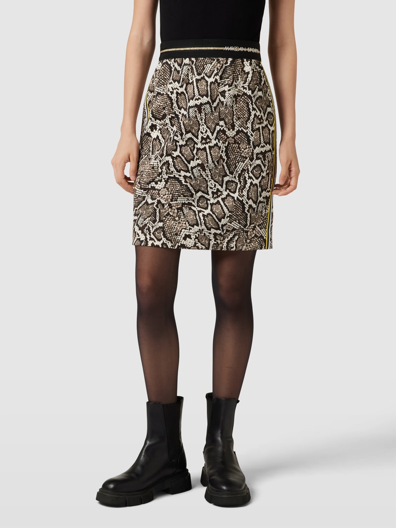 Knielanger Rock mit Animal-Print und elastischem Bund in khaki