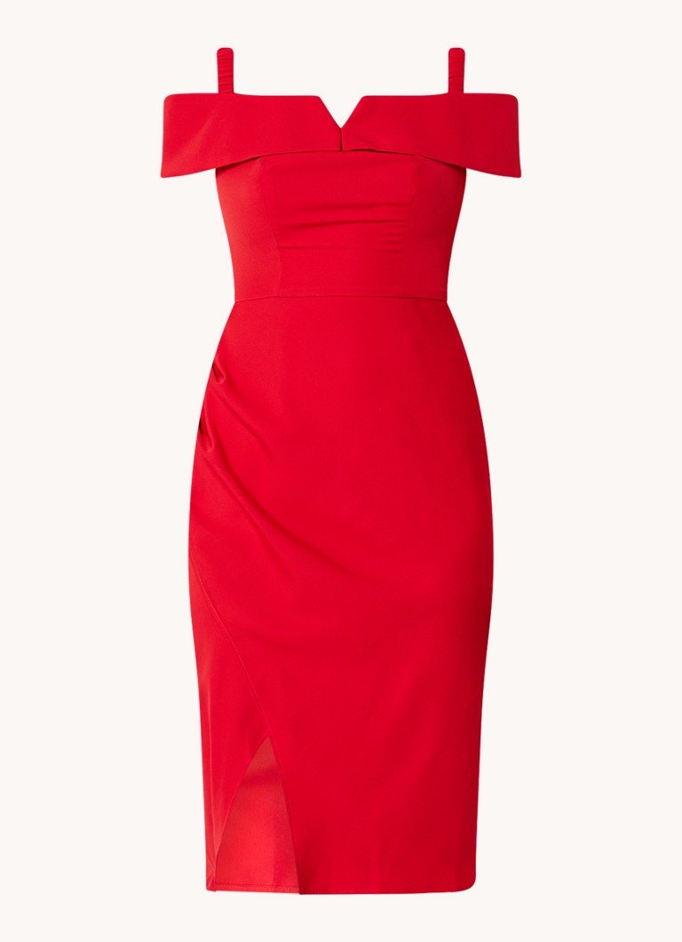 Chi Chi London Bardot off-shoulder midi dress with pleat detail and slit