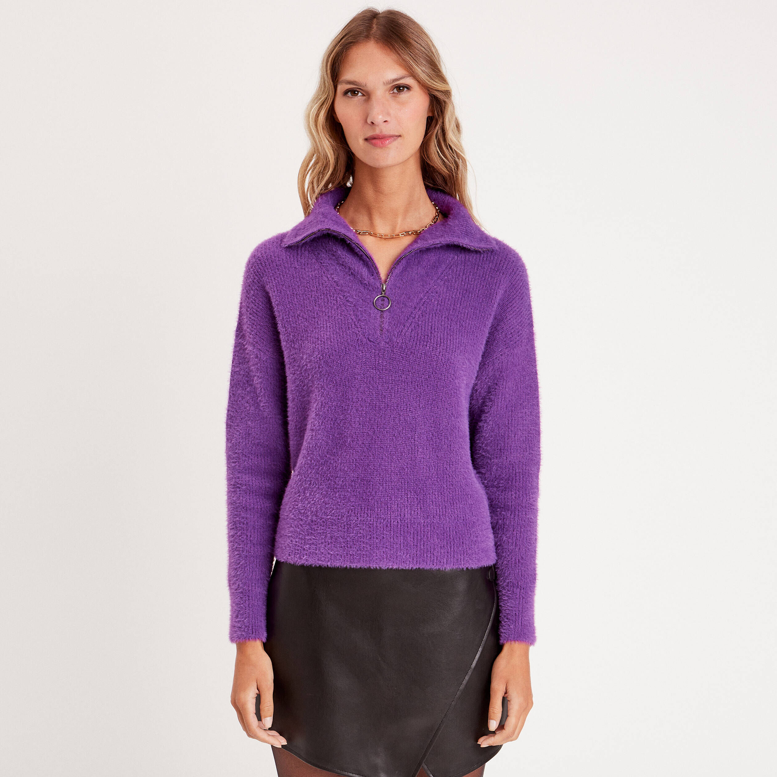 Pull col camionneur violet foncé femme | Cache Cache