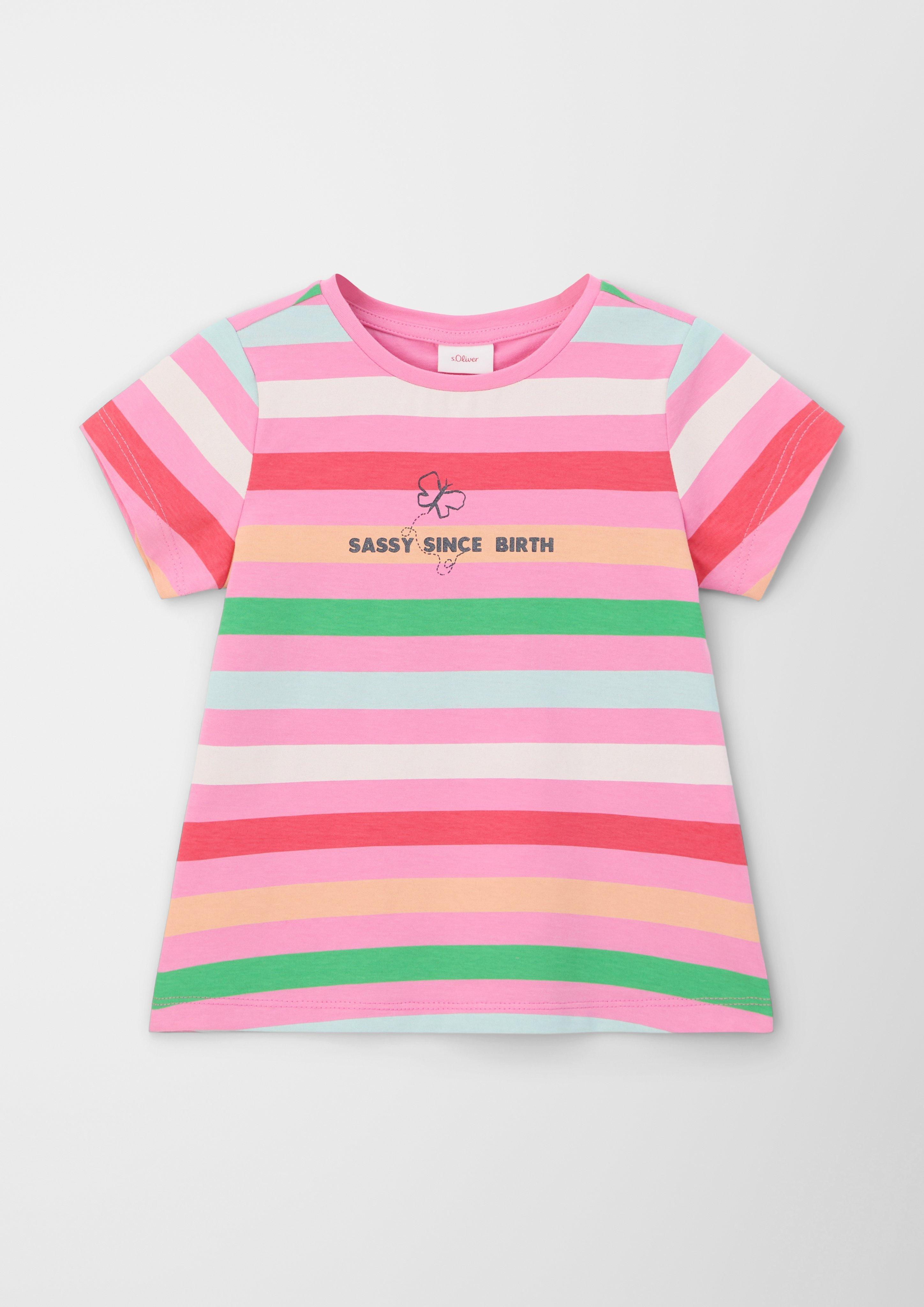 Gestreiftes Baumwollshirt mit Frontprint  2130409-44A2
