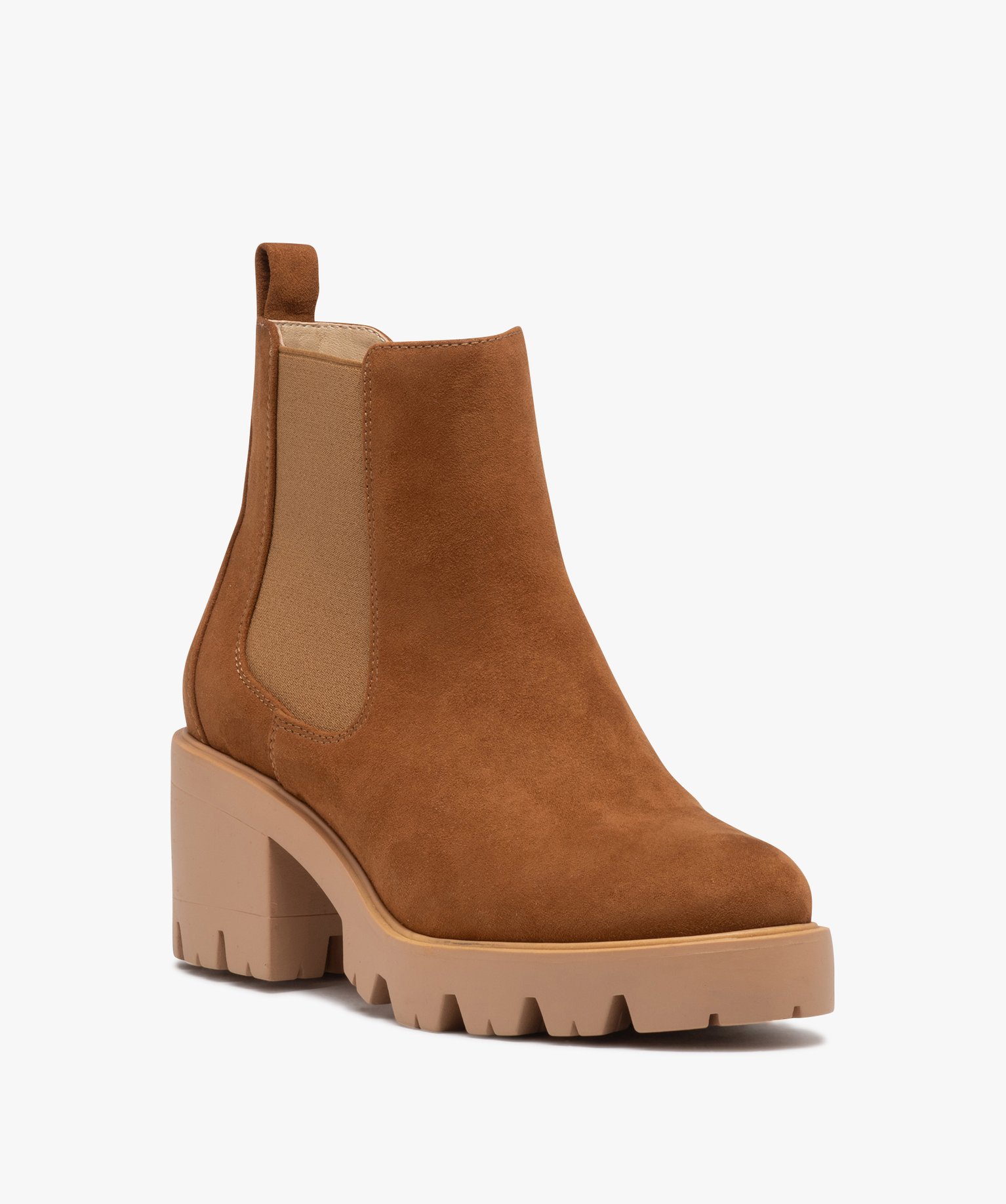 Boots femme à talon large en suédine unie avec semelle cra... camel | GEMO