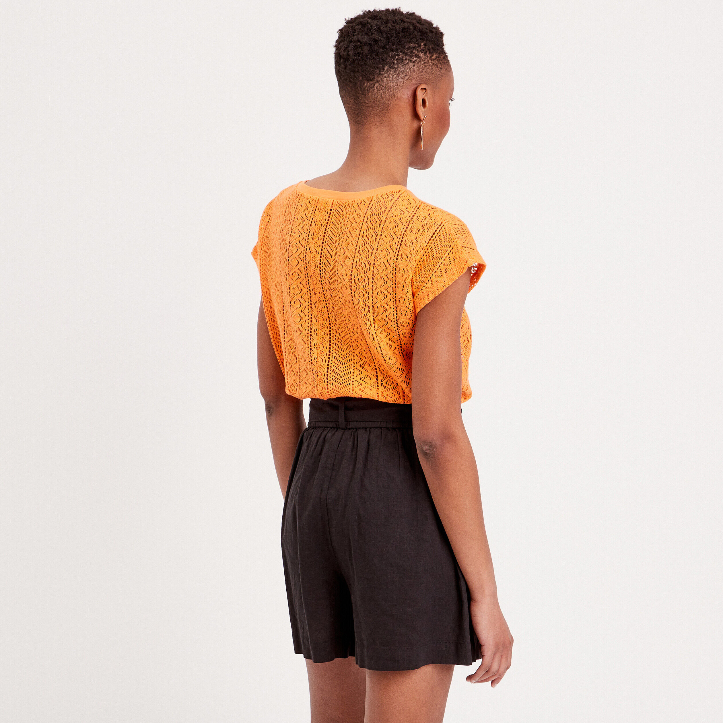 T-shirt manches courtes ajouré orange femme | Cache Cache
