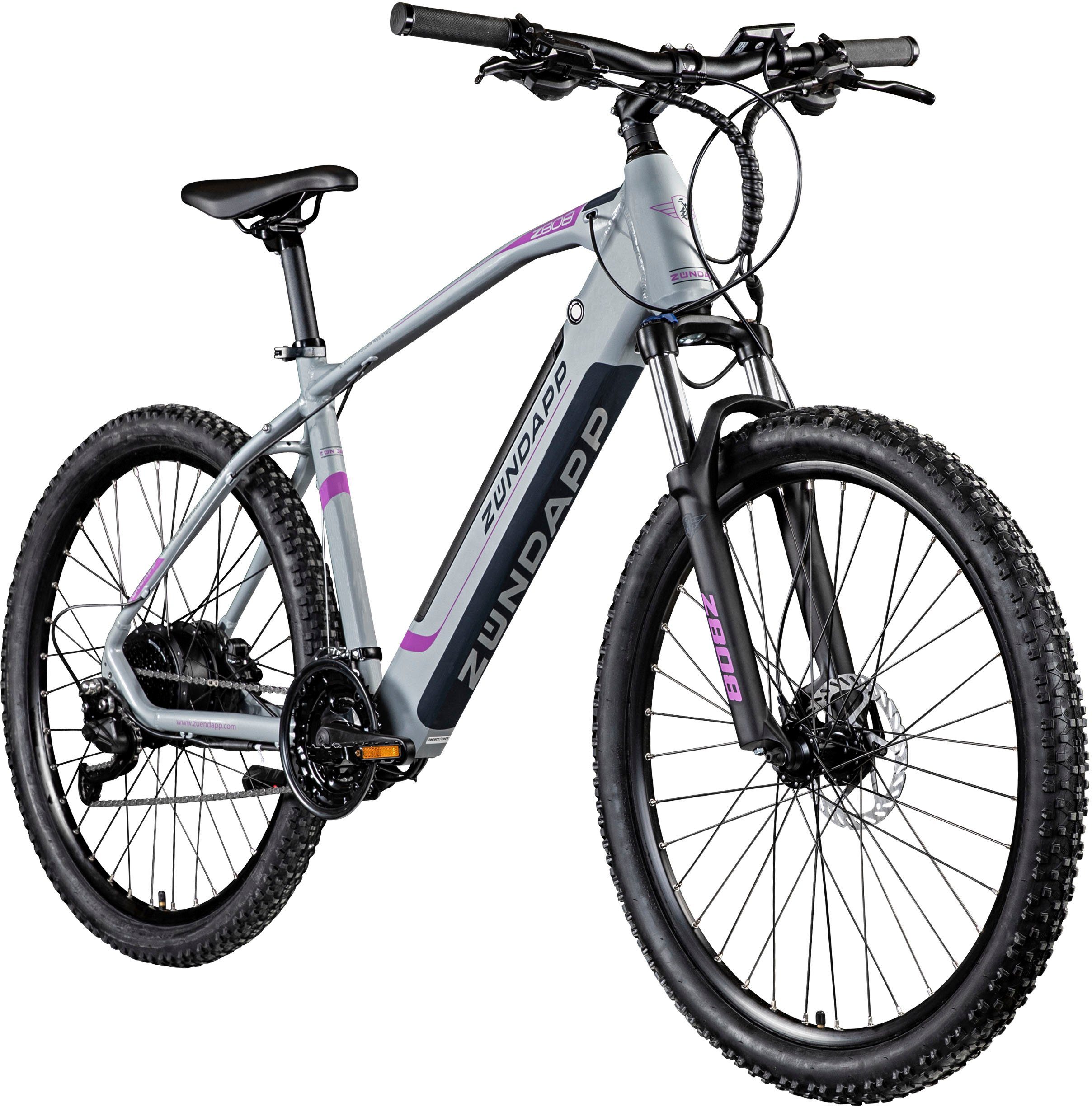 Zündapp E-Bike Z808, 24 Gang Alivio Schaltwerk, Kettenschaltung, Heckmotor, 504 Wh Akku