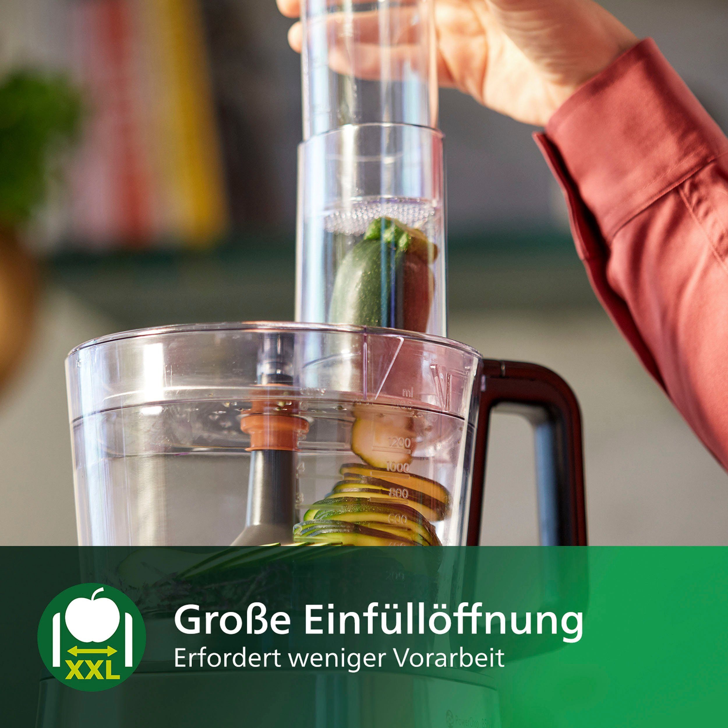 Philips Küchenmaschine HR7510/10, Viva Collection, 800 W, 2,1 l Schüssel, 29 Funktionen, 2-in-1 Schneidescheibe, Zitruspressenaufsatz