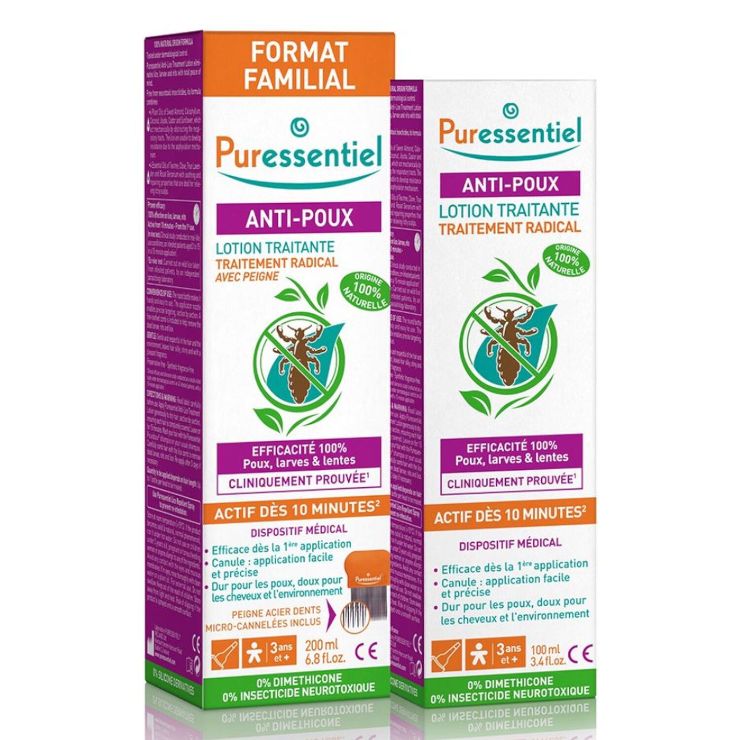 Puressentiel Anti-Poux Lot de 2 Lotions traitantes 2x 100 ml + Peigne
