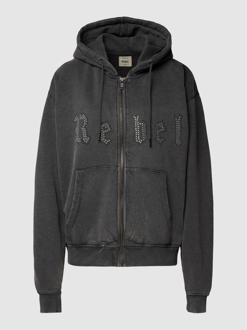 Sweatjacke mit Label-Print in anthrazit