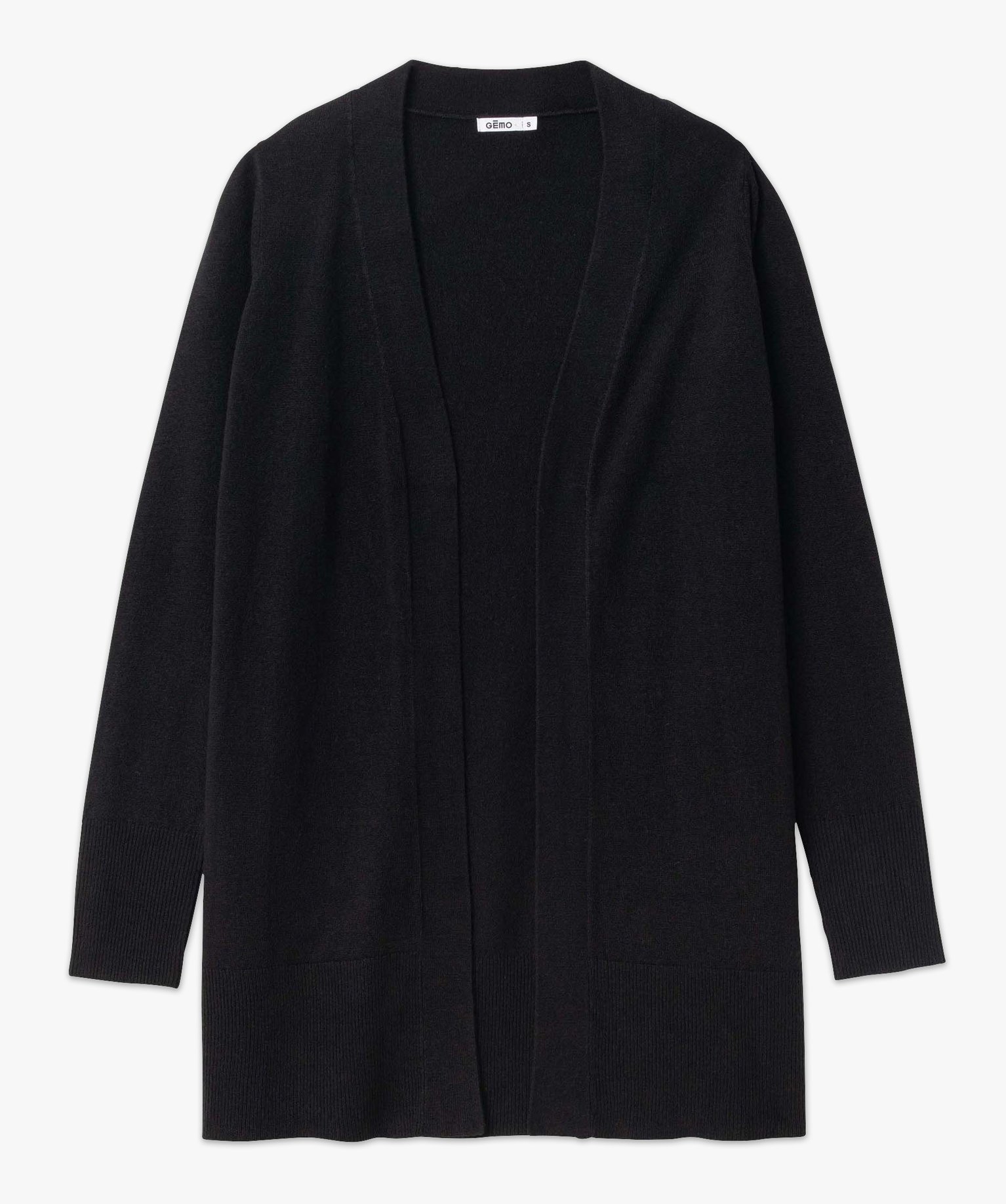 Gilet long en maille fine porté ouvert femme noir | GEMO