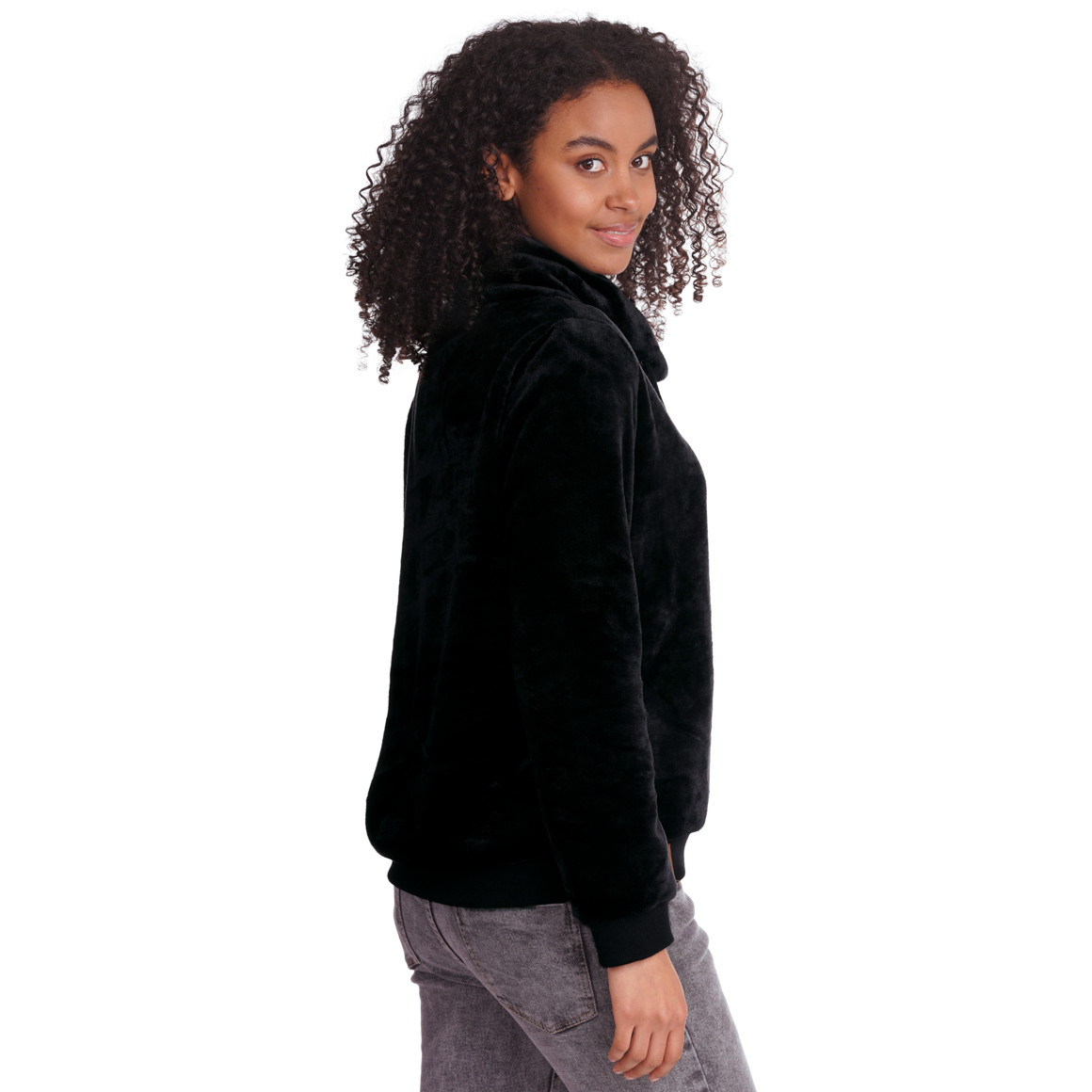 Damen Plüsch-Sweatshirt mit Schalkragen