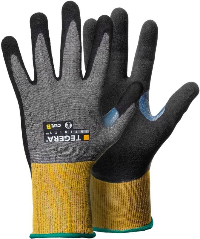 TEGERA Tegera Infinity Nein Arbeitshandschuhe Karbon, CRF-Technologie, Nylon, Edelstahlgarn, Nitril-Schaum, PU (Polypropylen) auf Wasserbasis, HPPE Extra Large (XL) Gelb, Grau 6 Paar