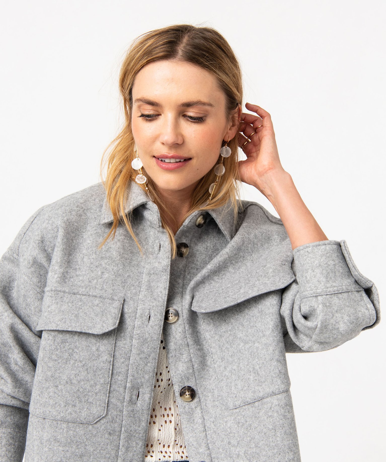 Veste mi-longue style chemise femme gris | GEMO