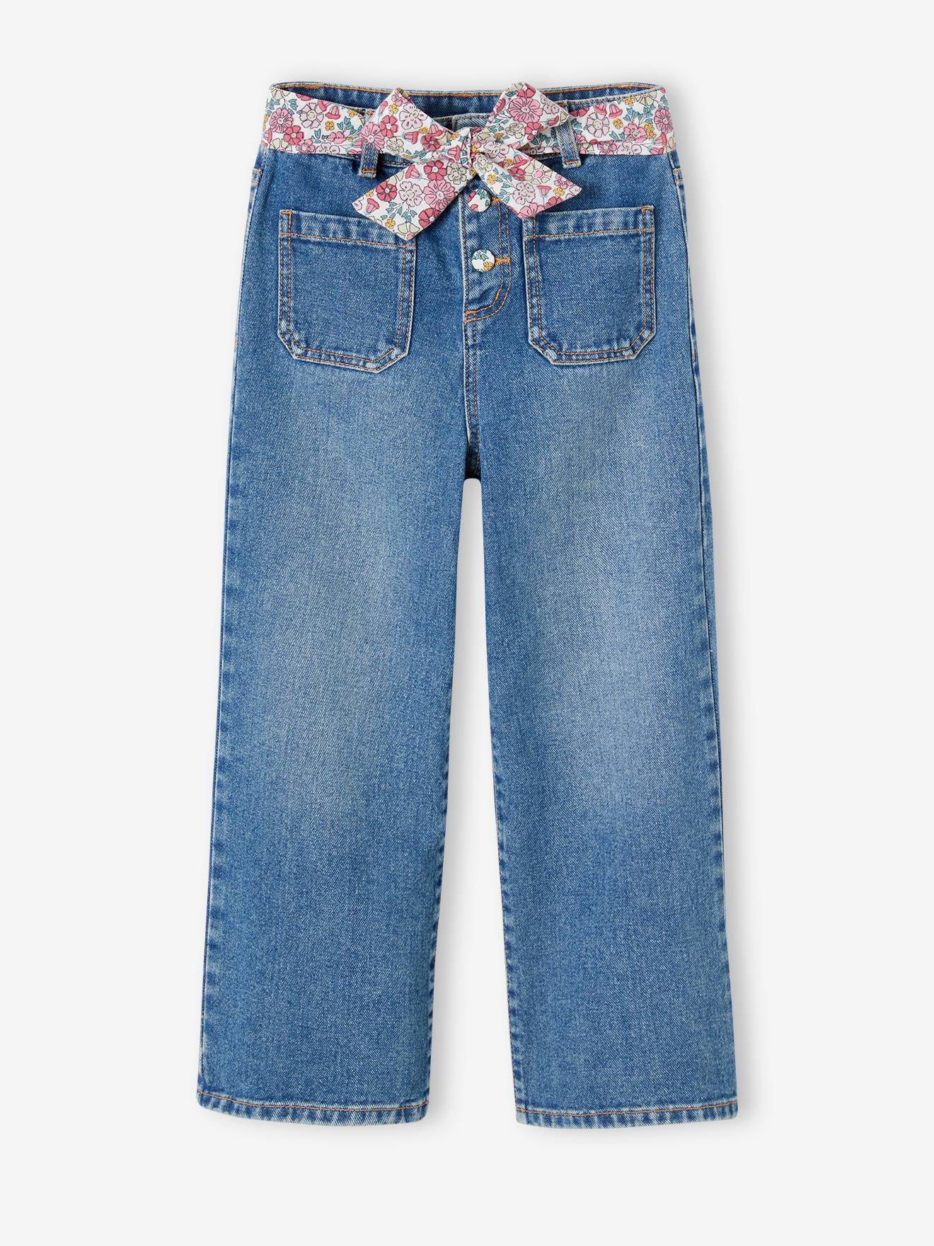 Vertbaudet Mädchen Loose-fit-Jeans mit Stoffgürtel - blue stone