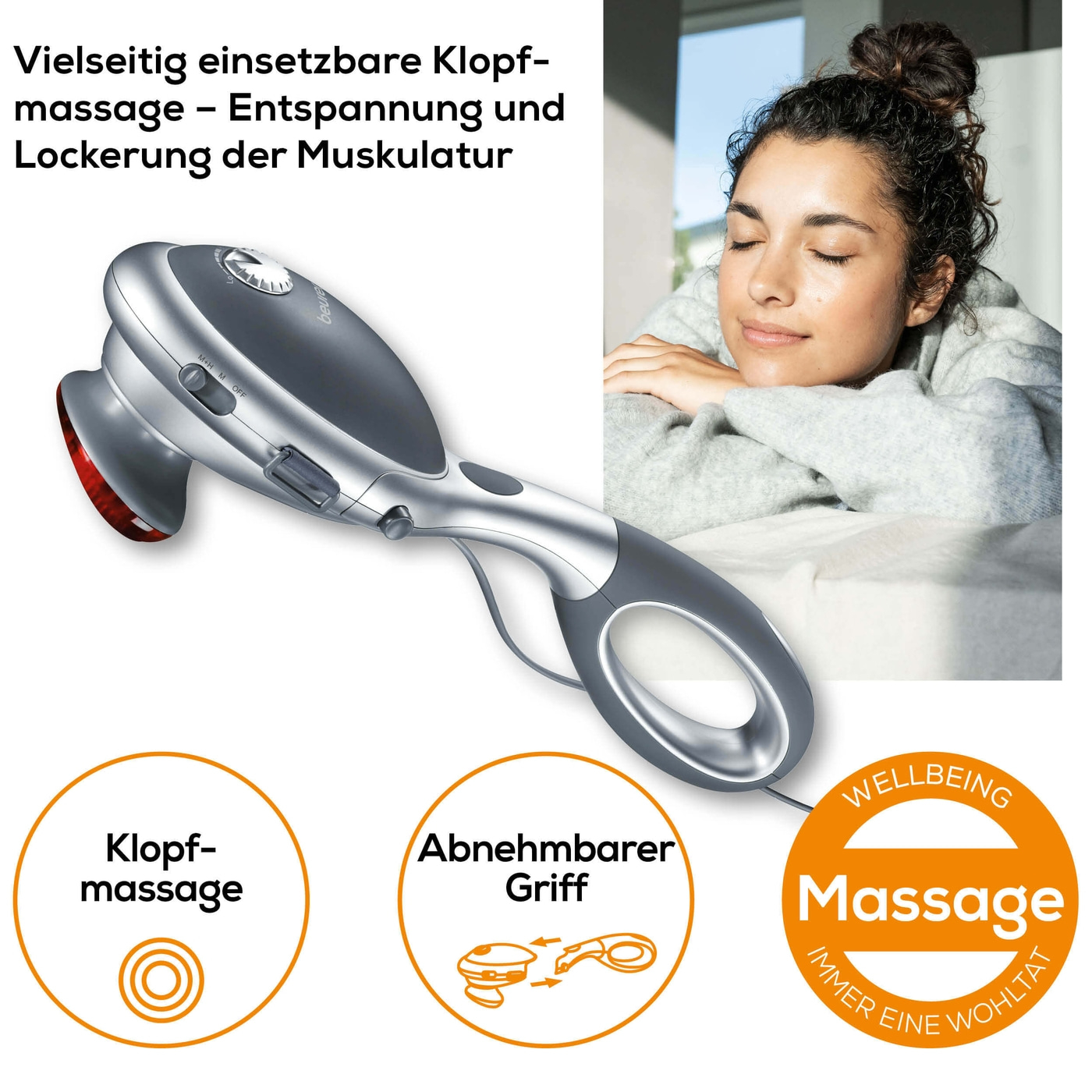 Beurer Infrarot-Massagegerät MG 70-Massagegrät mit Klopf-Massage, Infrarotwärme & 2 Aufsätzen