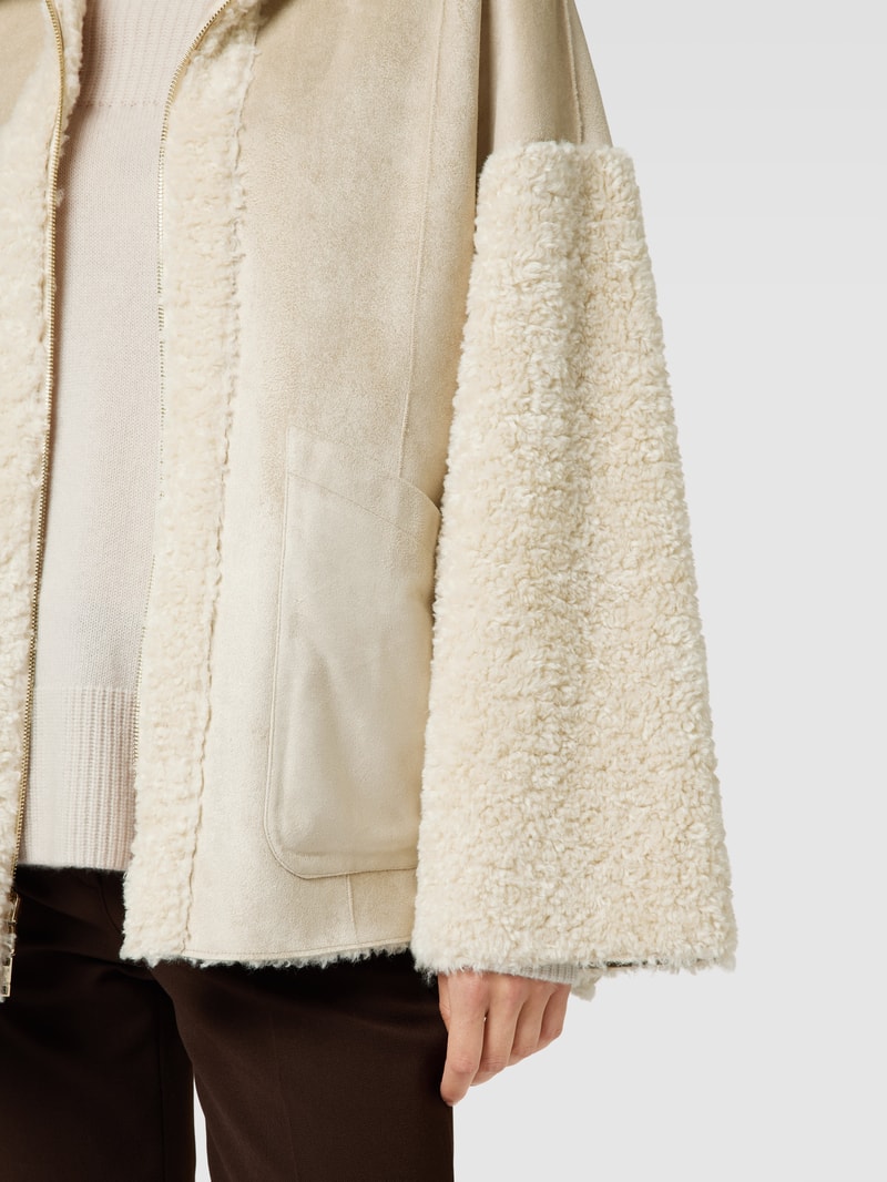 Jacke in Leder-Optik mit Teddyfell in beige