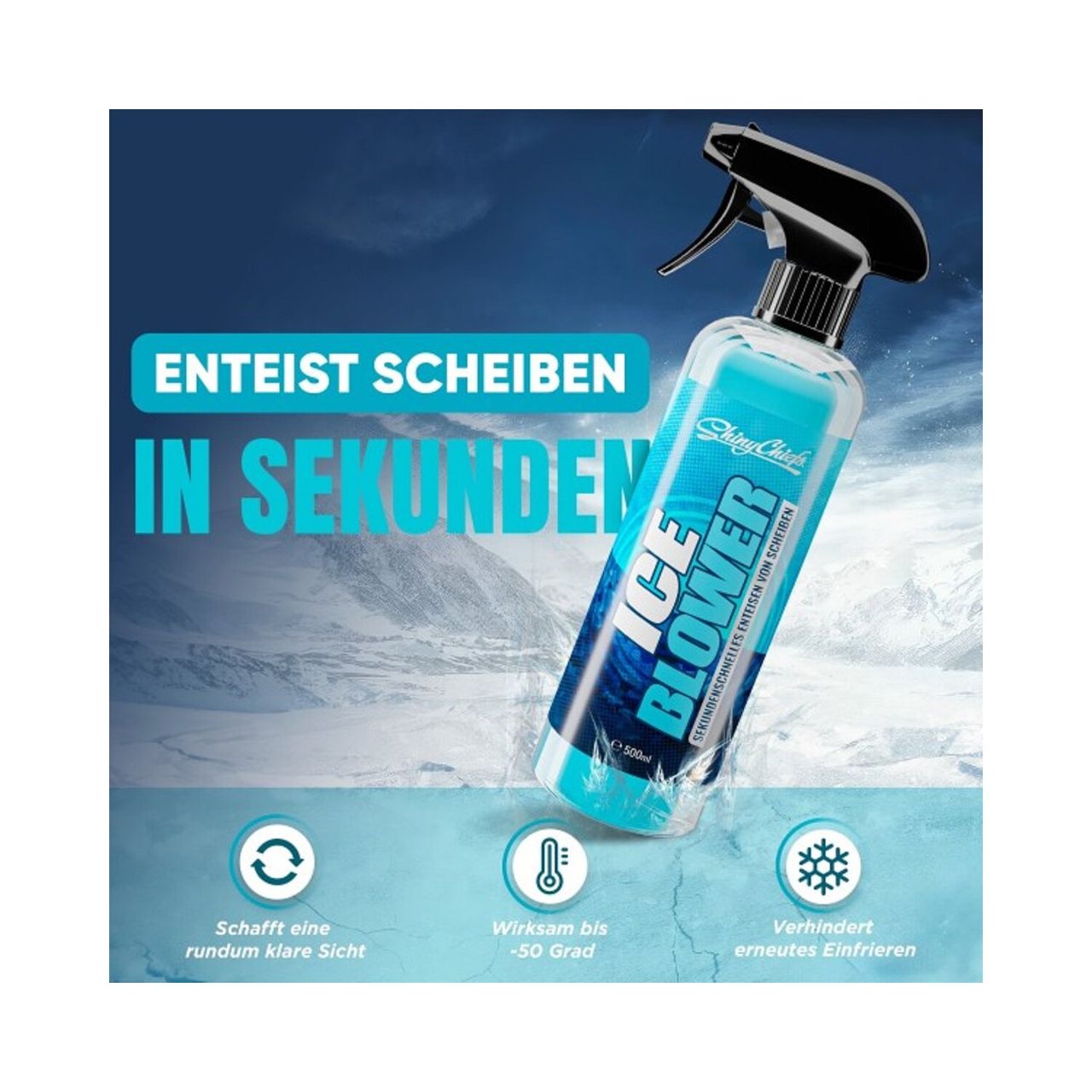 ShinyChiefs ICE BLOWER -Enteiserspray Sprühflasche Scheibenenteiser für Scheiben und Spiegel 500ML