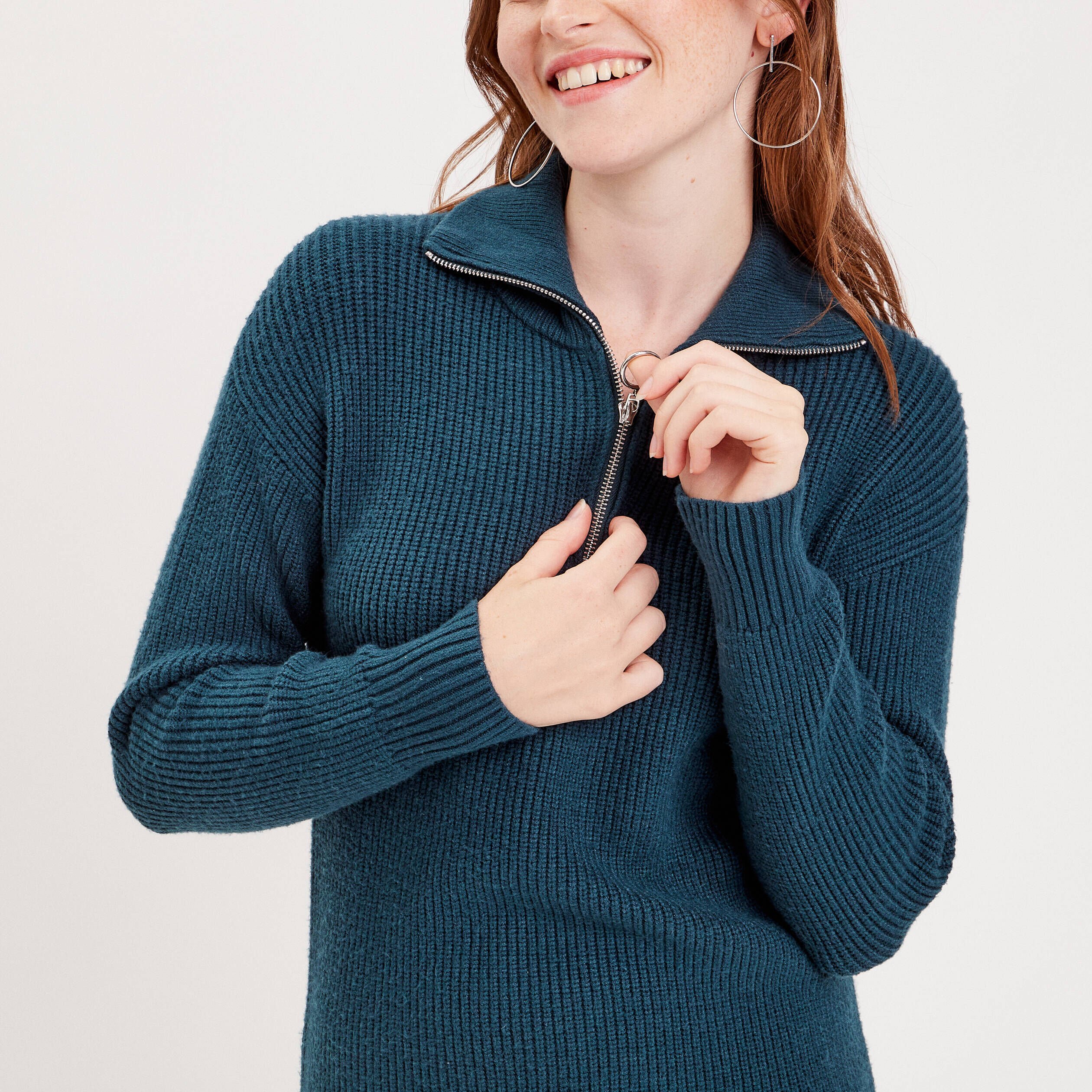 Robe pull col camionneur vert foncé femme | Cache Cache