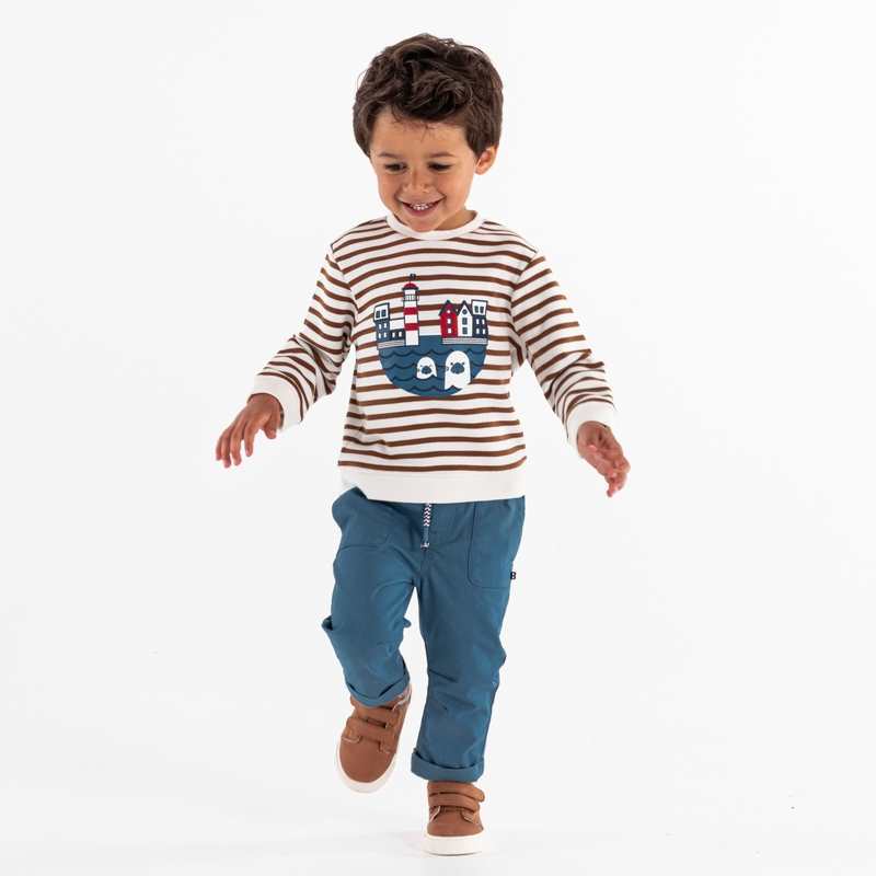 Sweat molleton rayé imprimé mer marron bébé garçon
