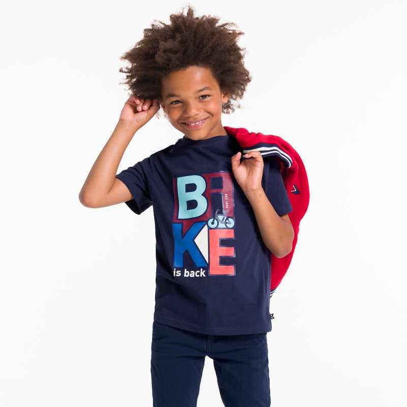 T-shirt à motif vélo bleu garçon