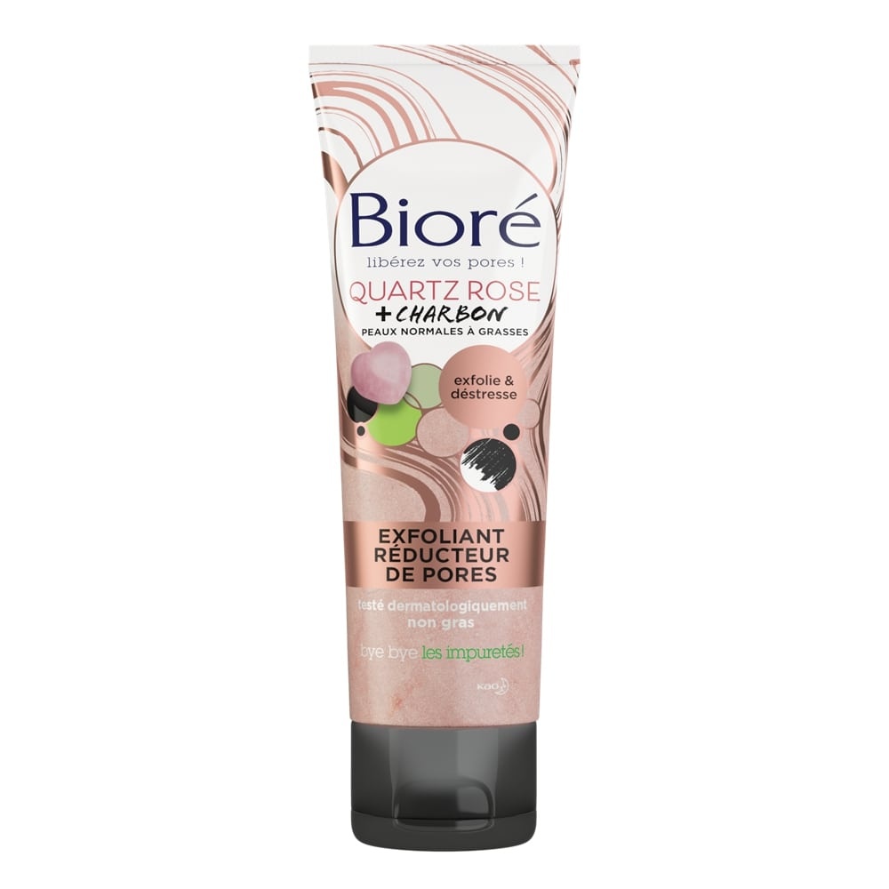 bioré Exfoliant Réducteur de Pores au Quartz Rose + Charbon Exfoliant visage