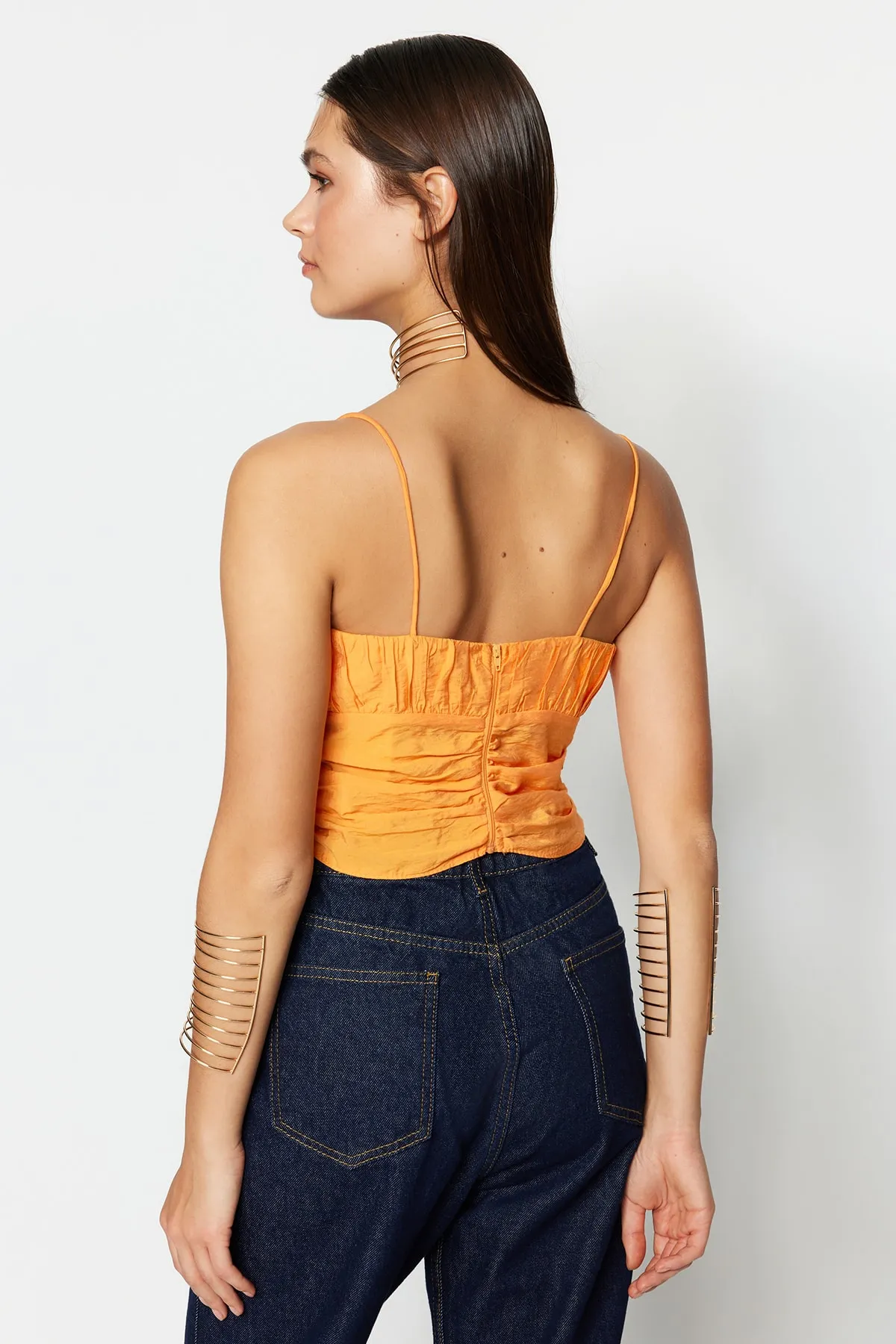Trendyol Collection  Orangefarbenes, bauchfreies, gefüttertes Popeline-Bustier TPRSS22BS0060