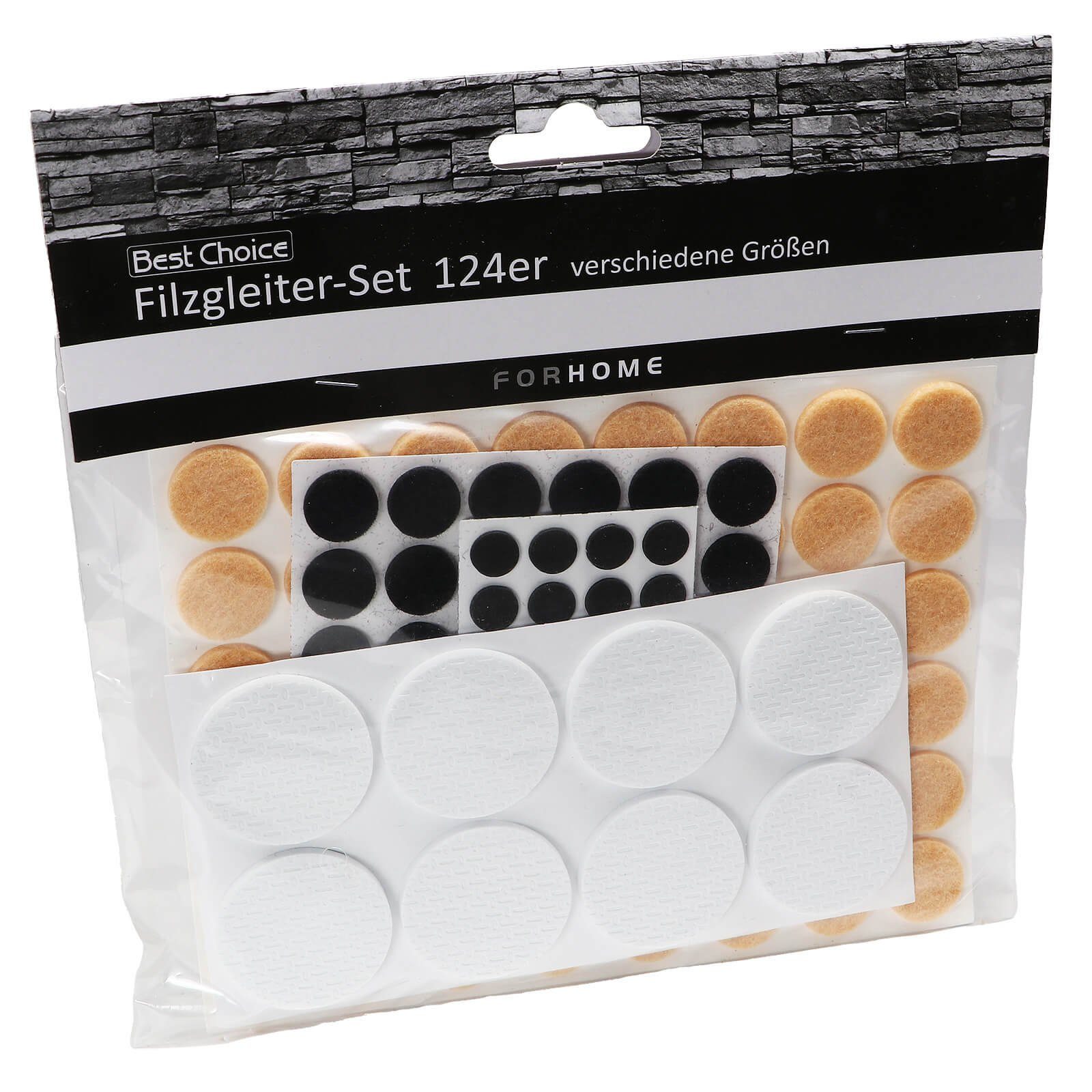 Best Choice Möbelfuß Möbelgleiter Filzgleiter Set 124 teilig selbstklebend weiß schwarz b, (124-St), Durchmesser 10-39mm, Höhe 1-5mm