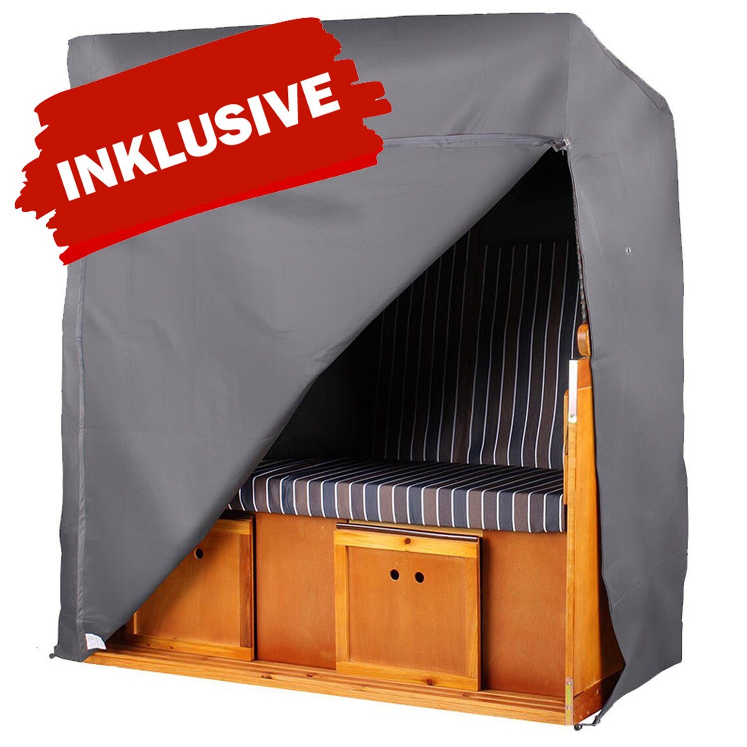 bene living Strandkorb Schleswig Pinie 2-Sitzer - PE mokka - Modell 557, BxTxH: 120x80x160 cm, Volllieger, Ostsee-Strandkorb Komplettset