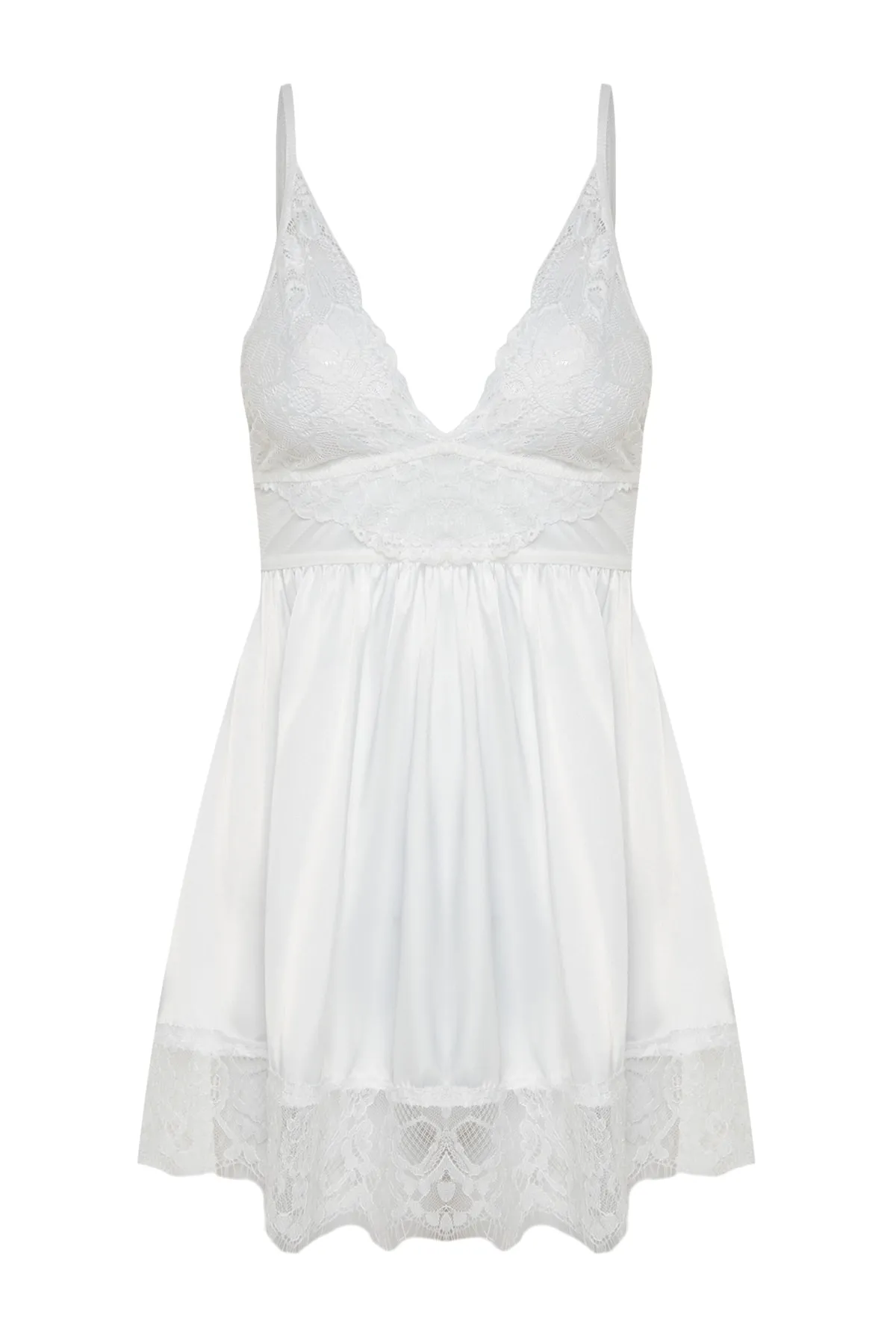 Trendyol Collection  Ecrufarbenes Babydoll mit Satinspitze und Riemenseil THMSS22LL0001