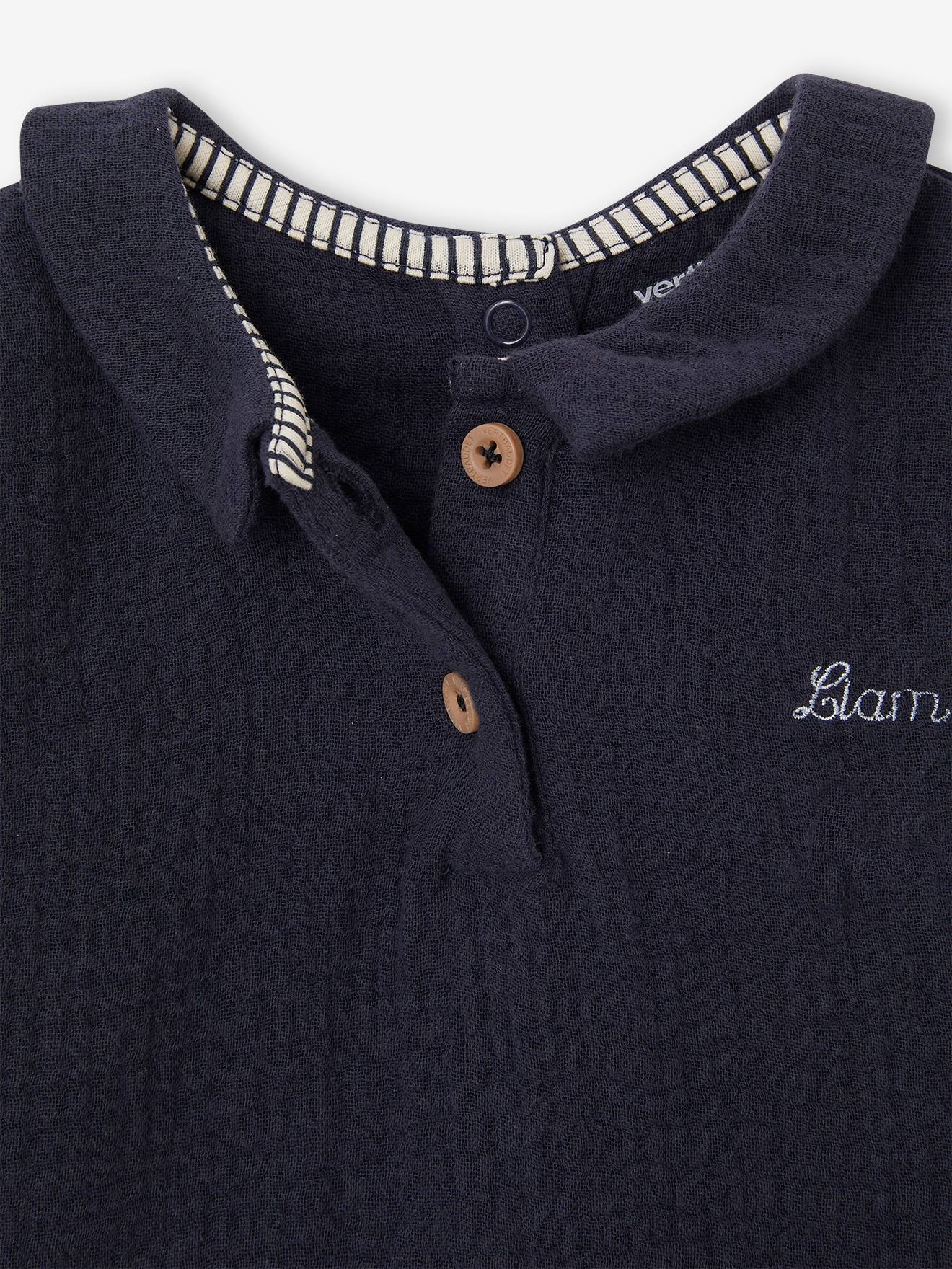 Vertbaudet Baby T-Shirt mit Polokragen, personalisierbar - nachtblau