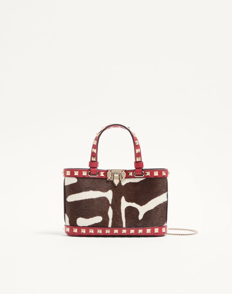 Valentino Garavani Rockstud Mini Shopping Bag i dyreprint med hesteskindseffekt i kalveskind