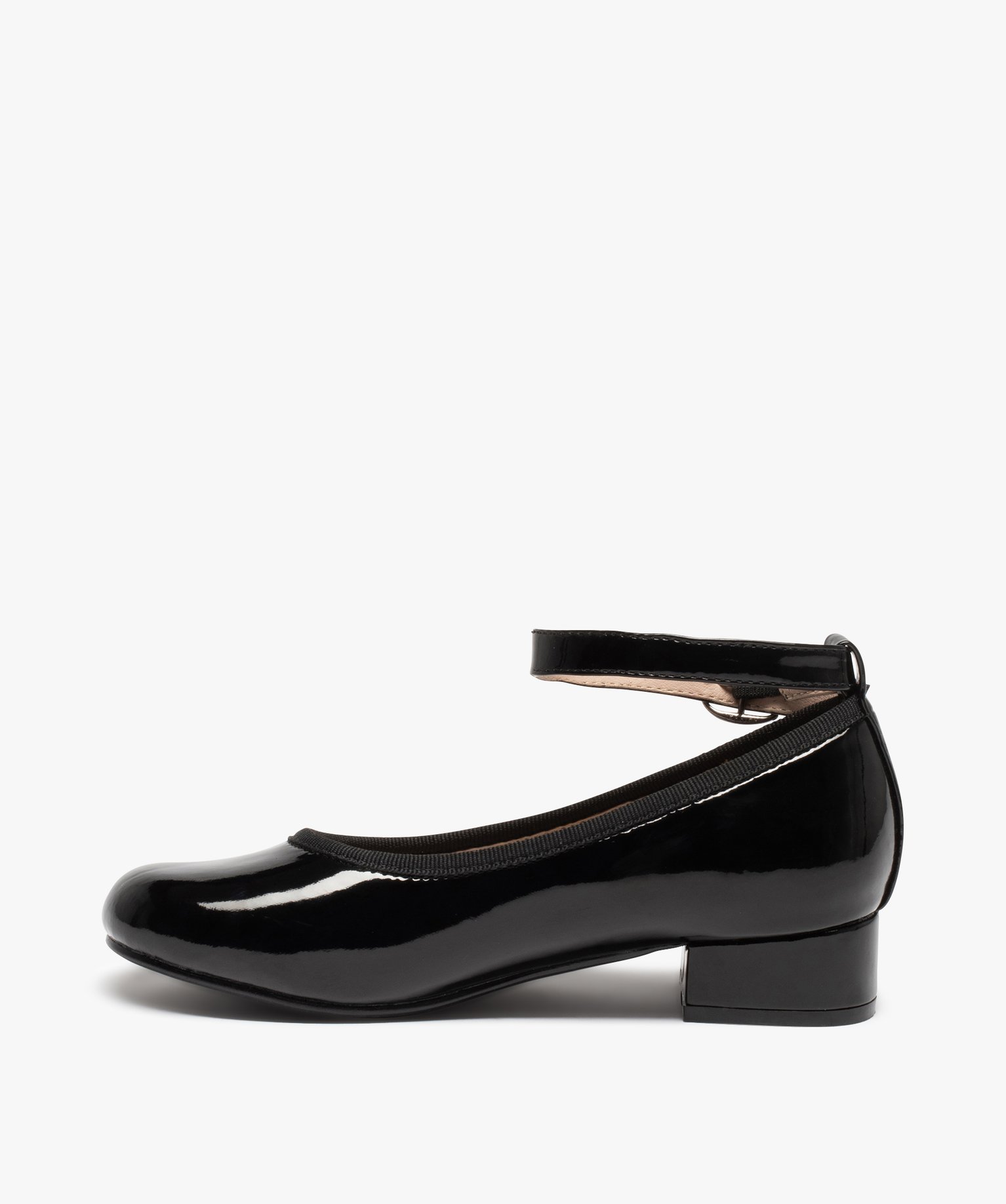 Ballerines fille vernies à petit talon et bride de cheville noir | GEMO