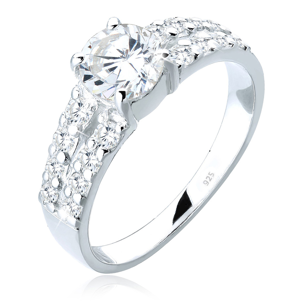 Elli Elli Bague Femme Fiançailles Brillantes avec des Cristaux de Zircone en Argent St Bague