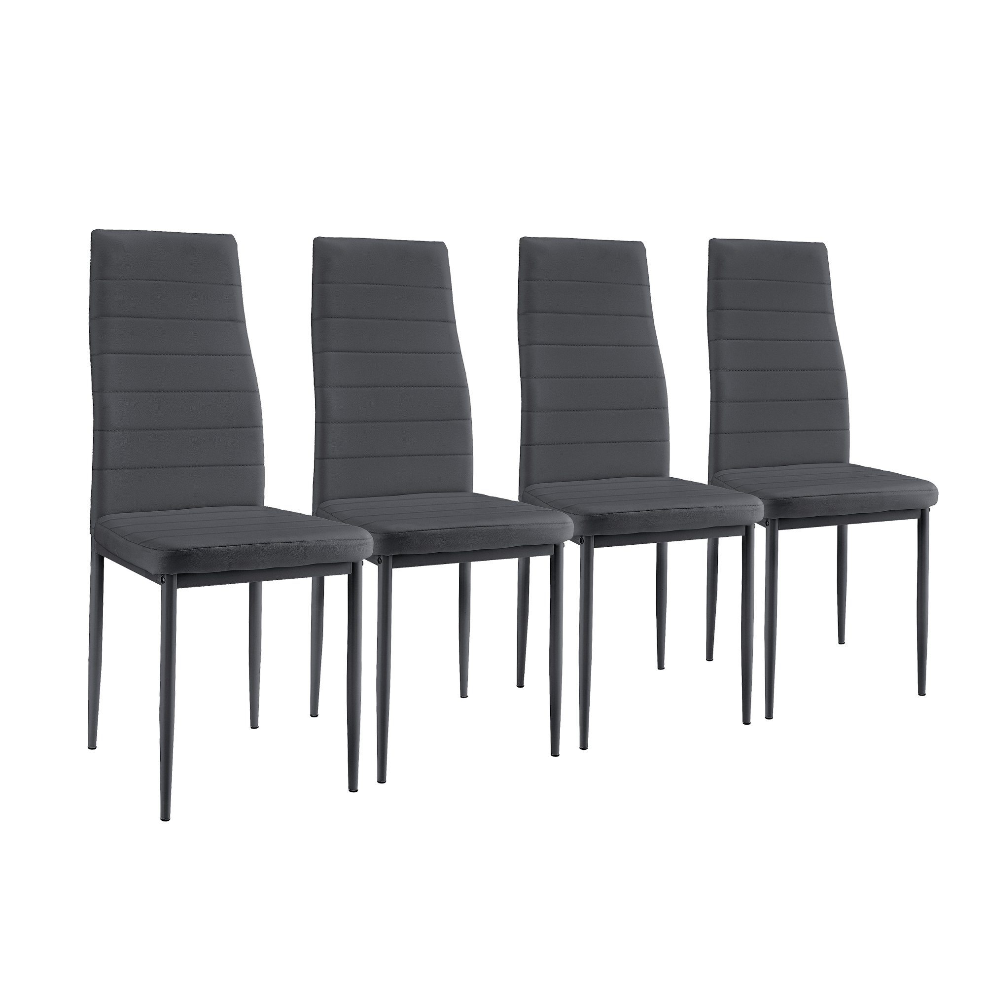 en.casa Essgruppe, (Set, 5-tlg), Jørpeland Esstisch 120x60 cm 4x Esszimmerstuhl Kunstleder Dunkelgrau
