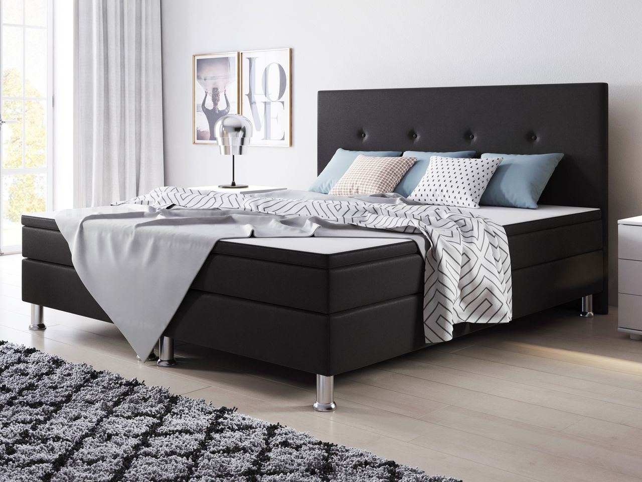IHG Boxspringbett Jump 180x200 Webstoff Schwarz Typ 2