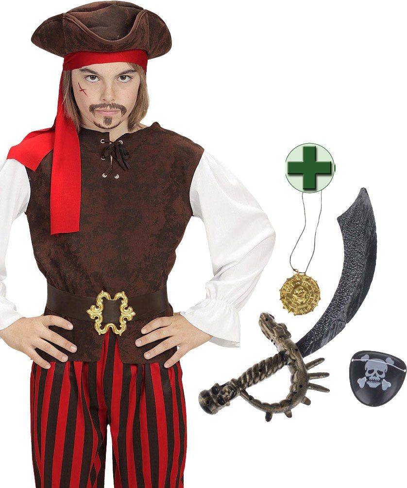 Karneval-Klamotten Piraten-Kostüm Jungen Piratenkapitän Komplett mit Piratenhut, Kinderkostüm Seeräuber Jungen Pirat