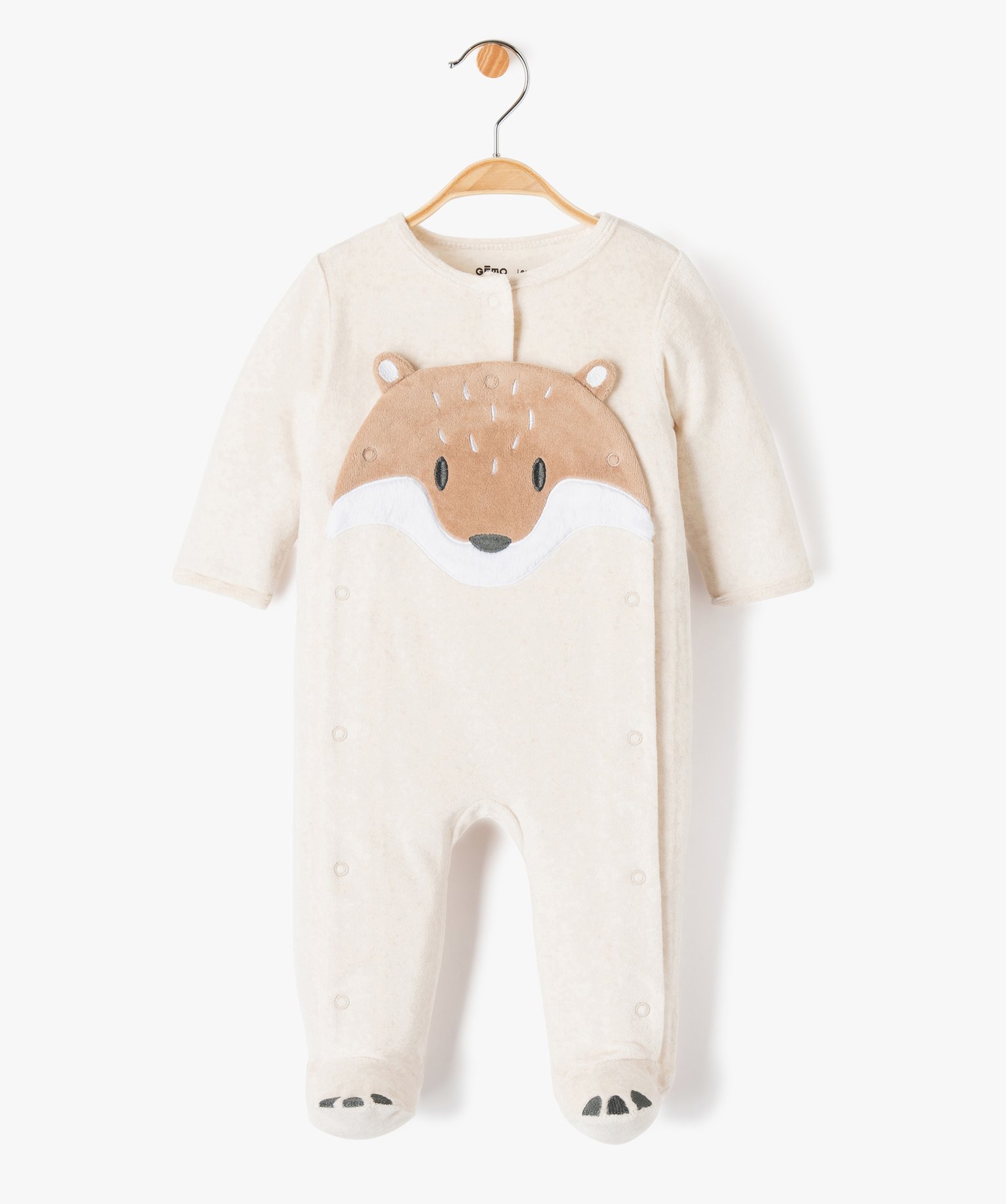 Pyjama bébé en velours motif renard beige | GEMO