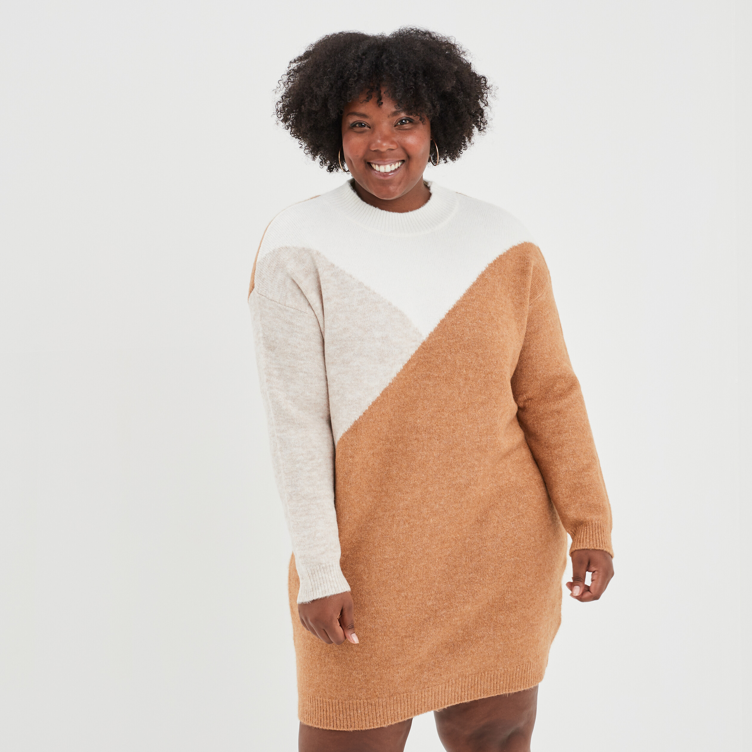 Robe pull col montant manches longues sable femme grande taille | La Halle