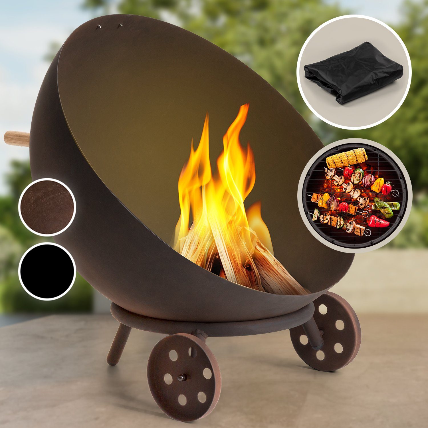 blumfeldt Feuerschale Fireball Egon, (Set), Feuerschale Garten mit Grill Feuerkorb Feuerstelle Outdoor