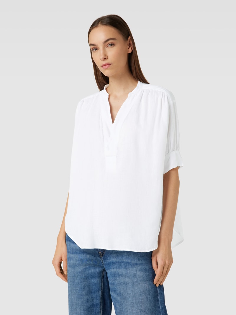 Blusenshirt aus Leinen mit Tunikakragen Modell 'RAYAN' in weiss
