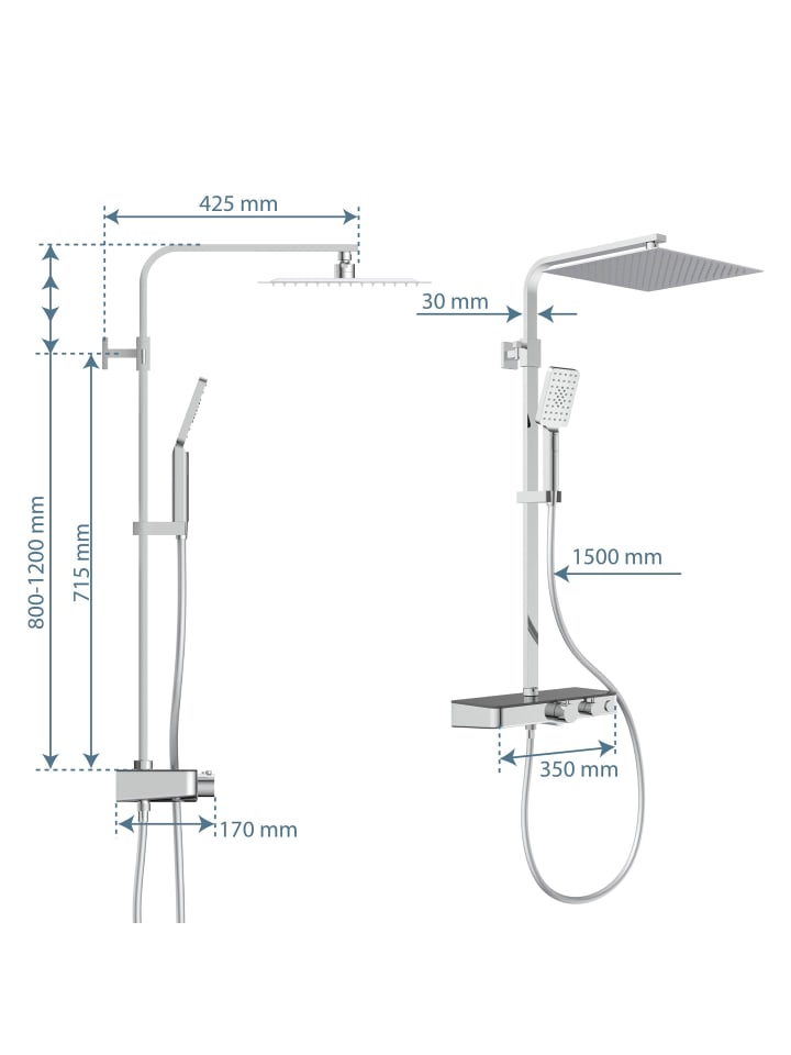 Schütte Duschset OCEAN in Chrom/Anthrazit, mit Thermostat - (L) 55 x (B) 35 x (H) 120 cm günstig kaufen onesize