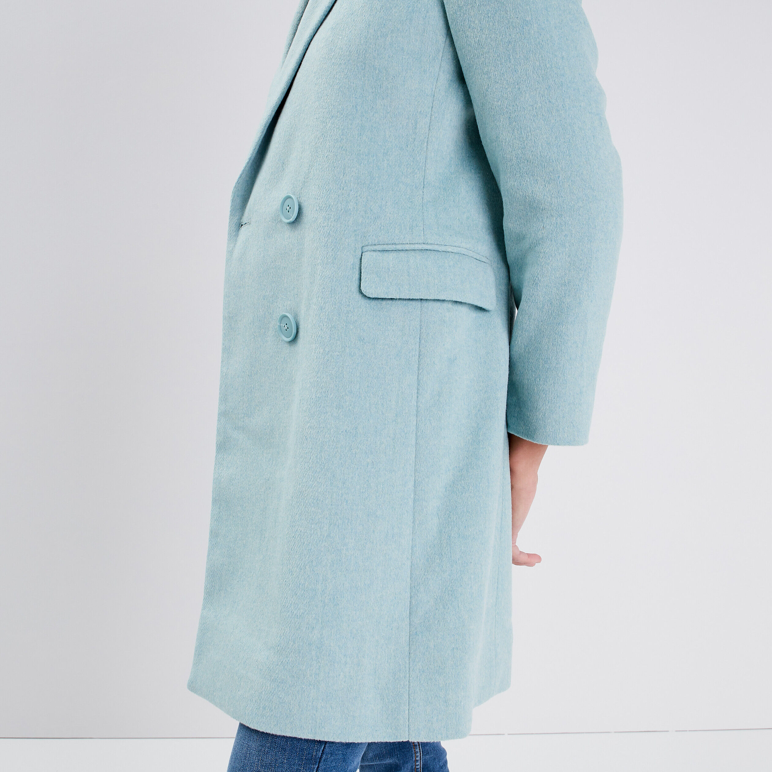 Manteau droit boutonné bleu turquoise femme | Cache Cache
