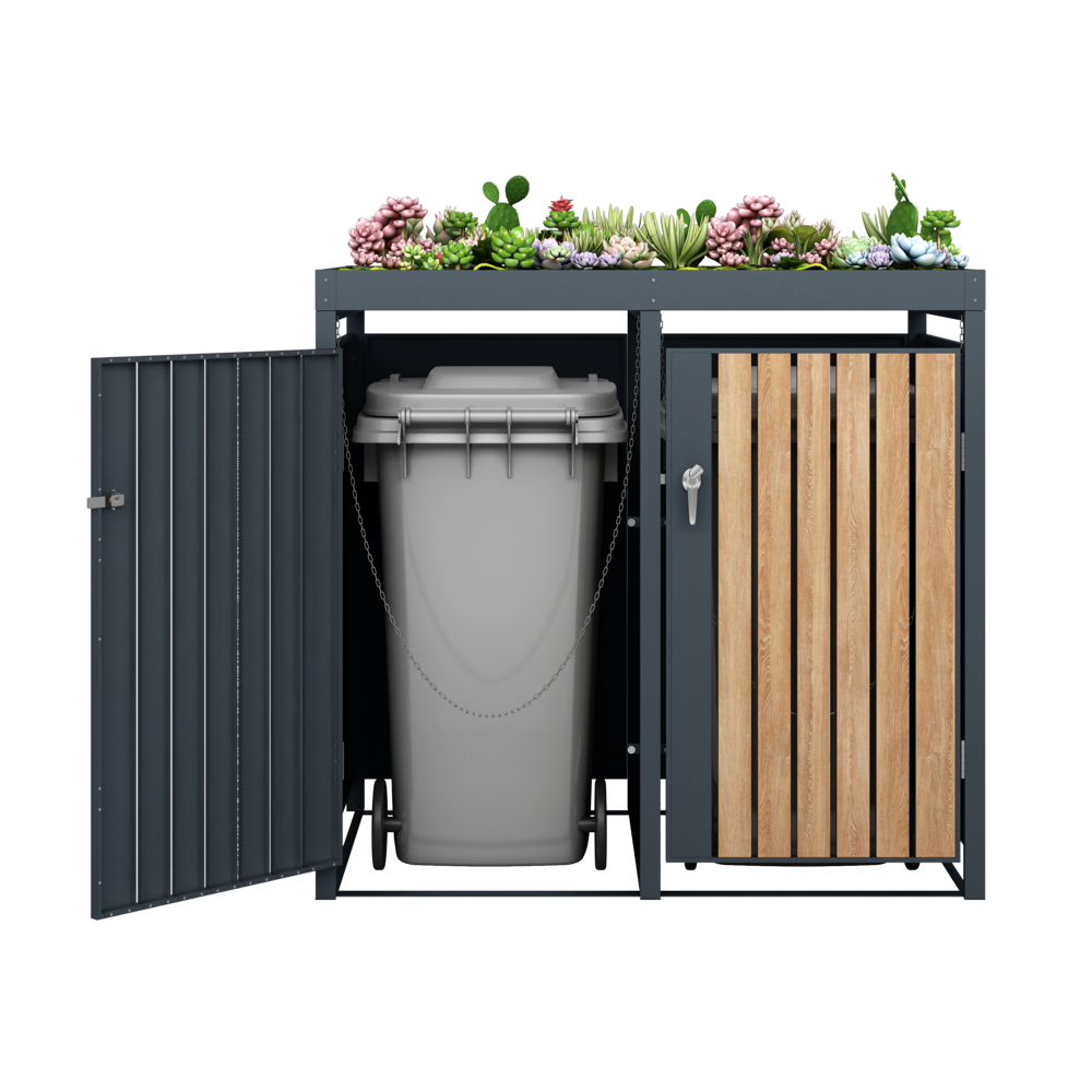 HC Garten & Freizeit Mülltonnenverkleidung 2er mit Pflanzdach Mülltonnenbox Anthrazit