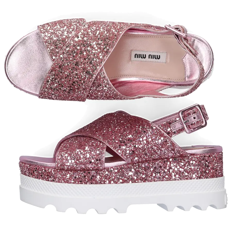 Miu Miu - Plateausandalen Glitter - pink